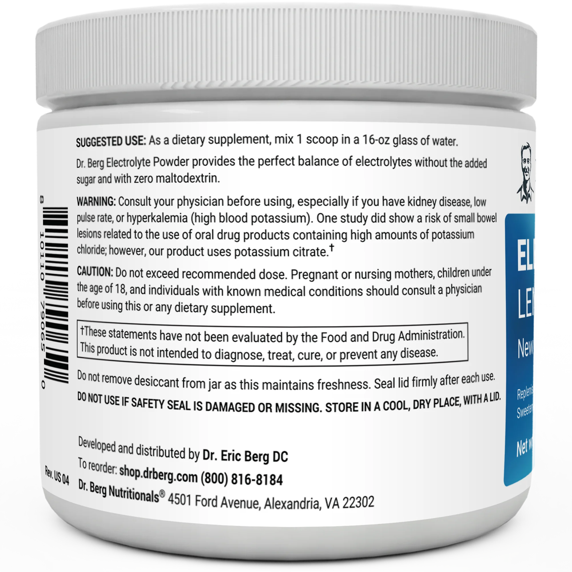 Dr. Berg Electrolyte Powder Lemonade - Hydration Powder, 50 Servings