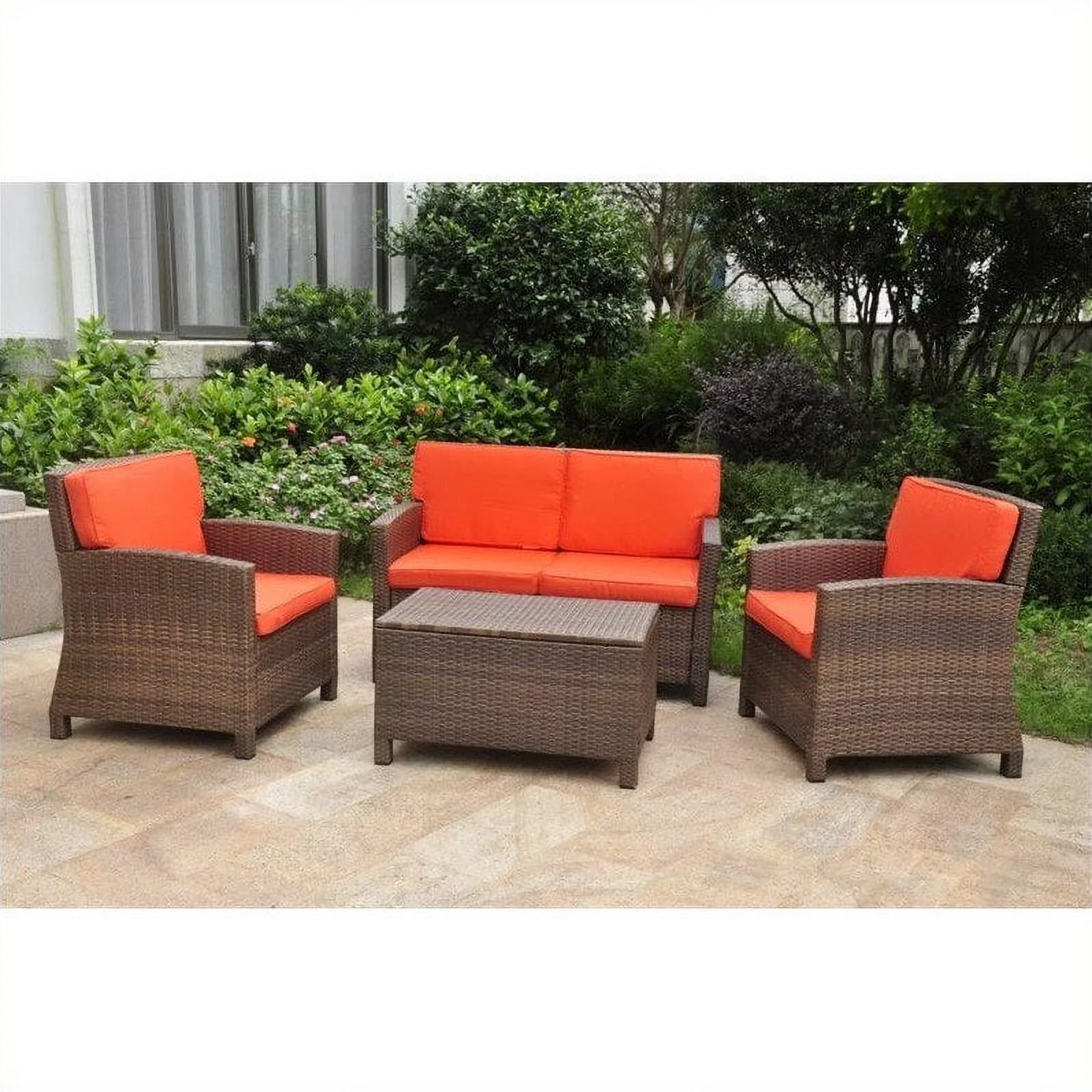 International Caravan Set of 4 Lisbon Resin Wicker/Steel Settee Group with Cushions