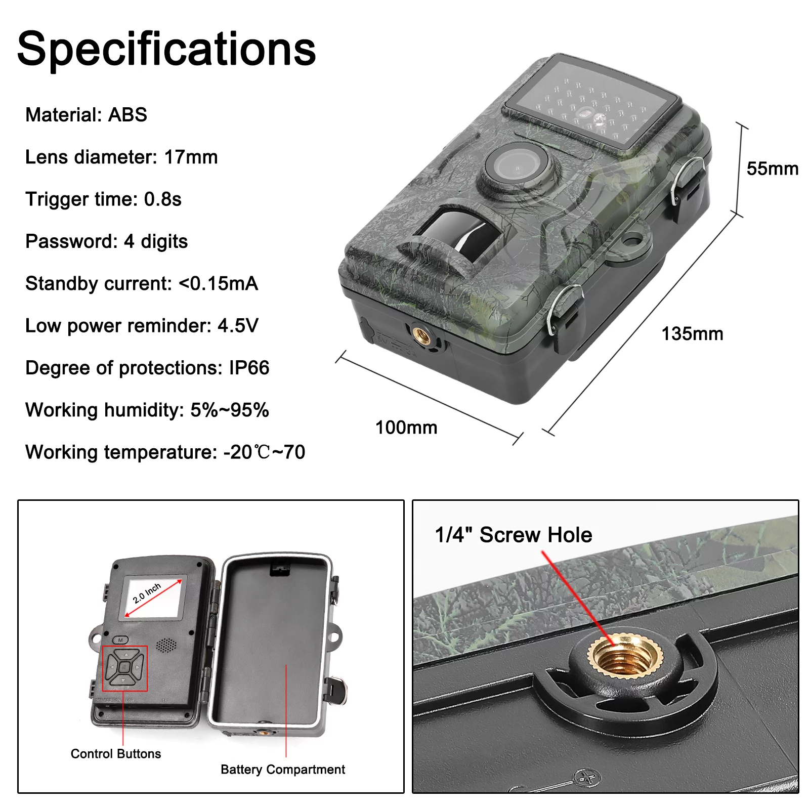 Irfora 16MP 1080P Portable Day Night Photo Video Taking Trail Multi-function Huntings Animal Observation House Monitoring Photo Video Taking IP66 Waterproof with 38 Infrared