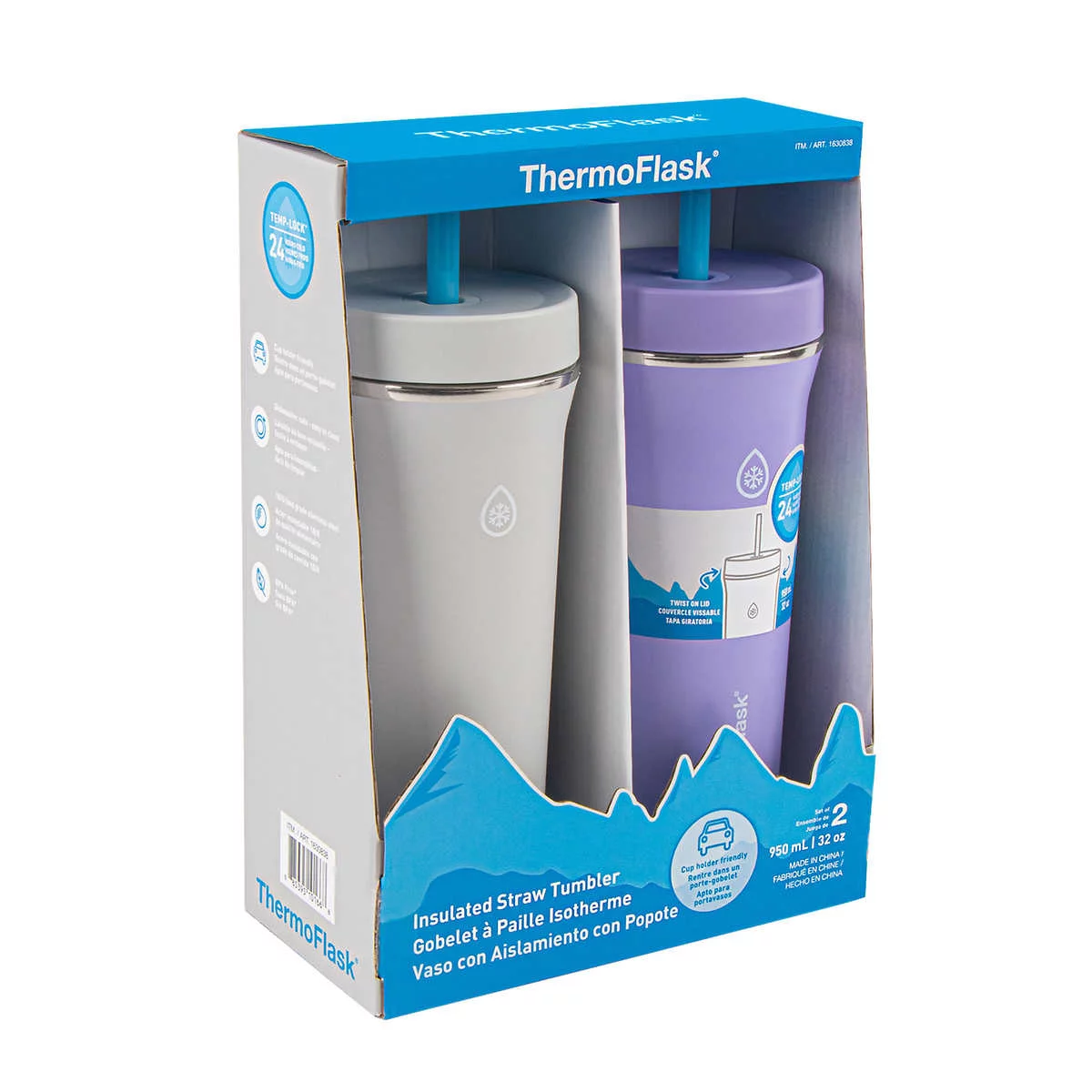 ThermoFlask 32oz Insulated Standard Straw Tumbler, 2-pack (Gray)