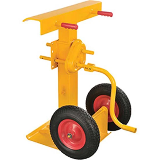 Hand Crank Trailer Jack Stand with Semi-Pneumatic Wheels - Yellow