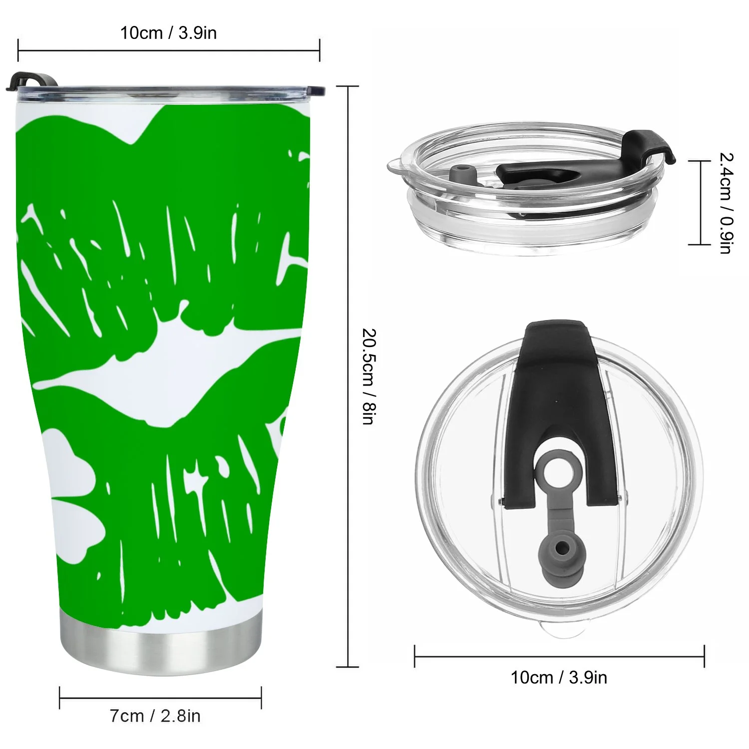 Hidove Stainless Steel Tumbler, St Partrick Day, Green Lips with Leaf 30oz Leak Proof & Stainless Steel Bottle for Hot & Cold Drinks - Coffee Travel Mug, Water Metal Canteen, Thermal Cup
