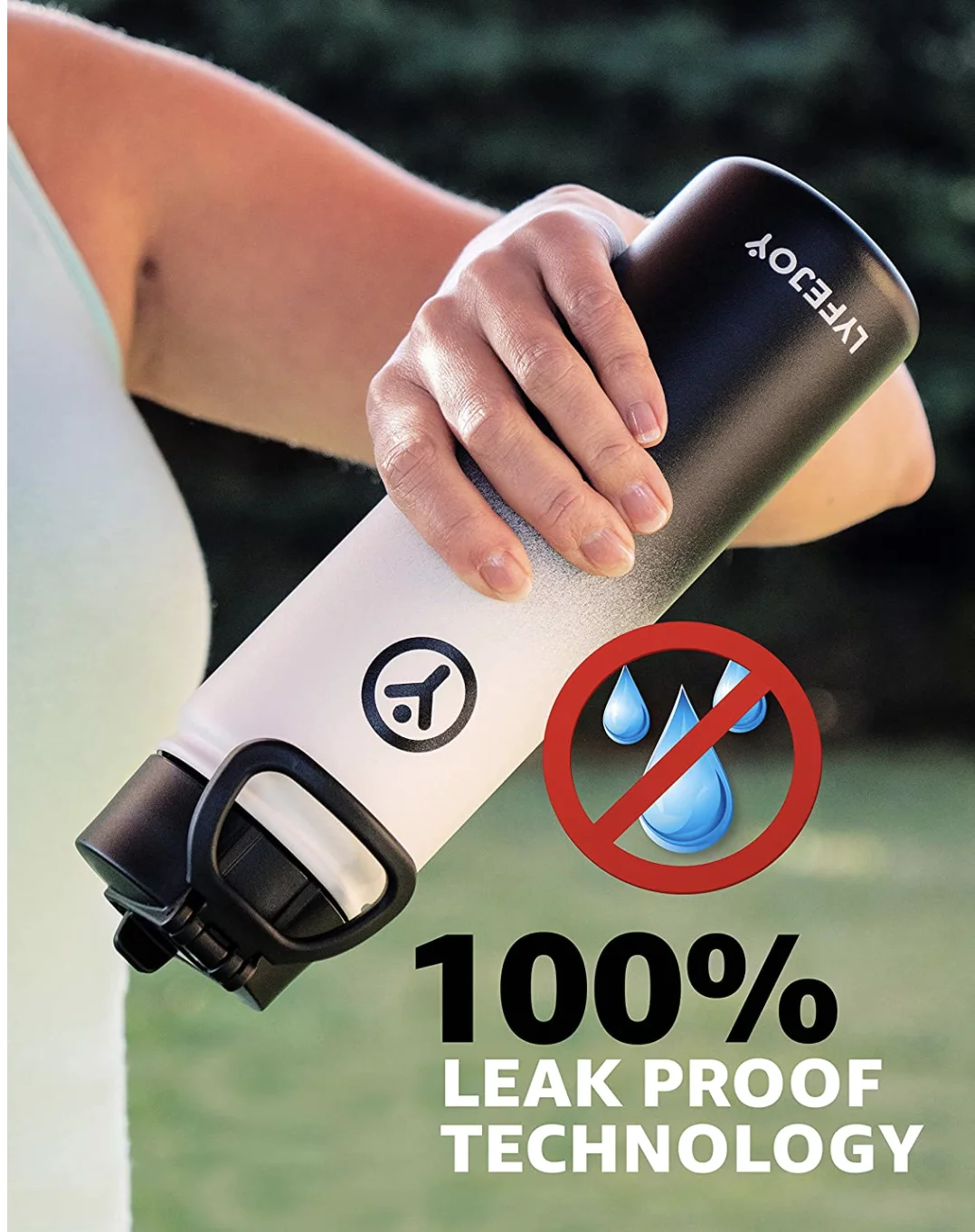 Lyfejoy Double Stainless Steel Insulated 22oz Water Bottle with Included Leak Proof Wide Mouth Lid, Straw Lid and Spout Lid - Vacuum Insulated, Dishwasher Safe, BPA-Free, Non-Toxic