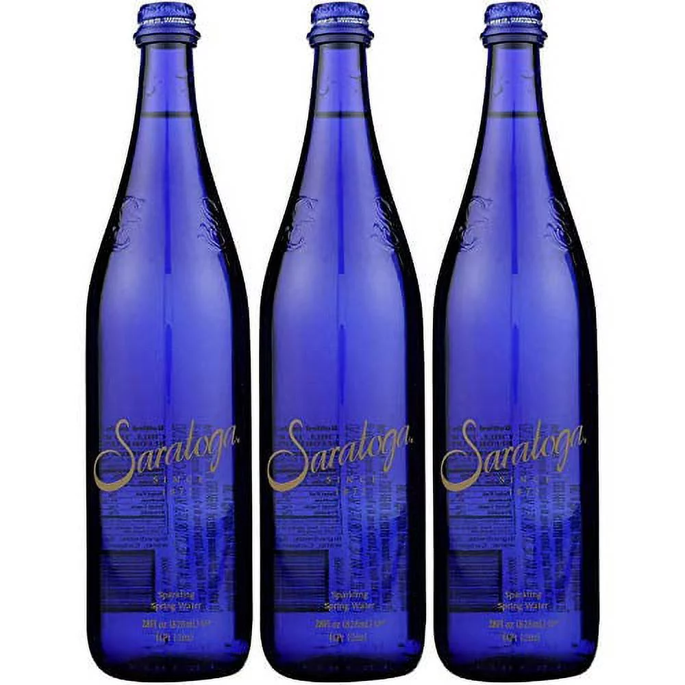 Saratoga Sparkling Spring Water, 28oz Cobalt Blue Glass Bottle (Pack of 3, Total of 84 Fl Oz)