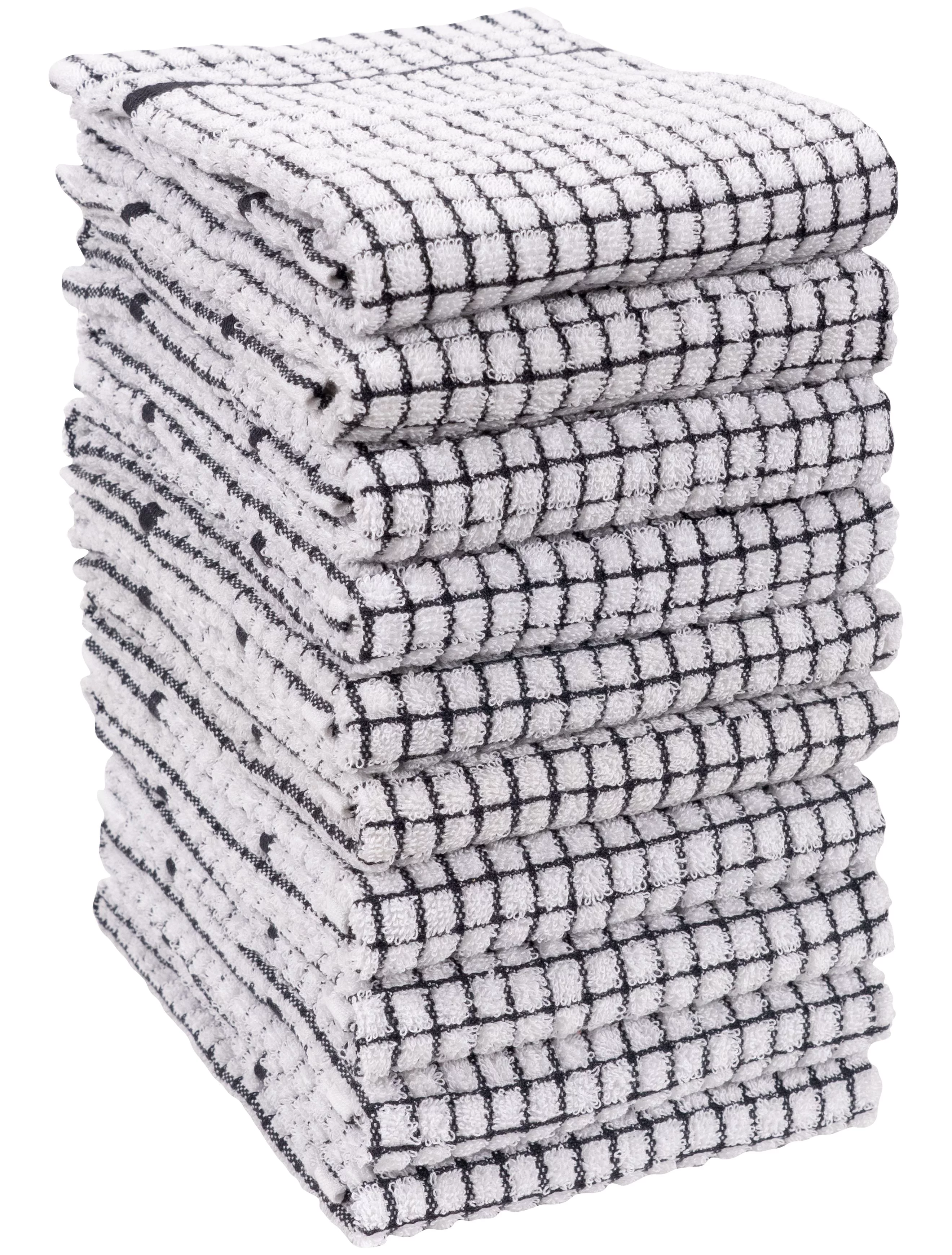 KAF Home Set of 10 Grid Terry Kitchen Towels - Black