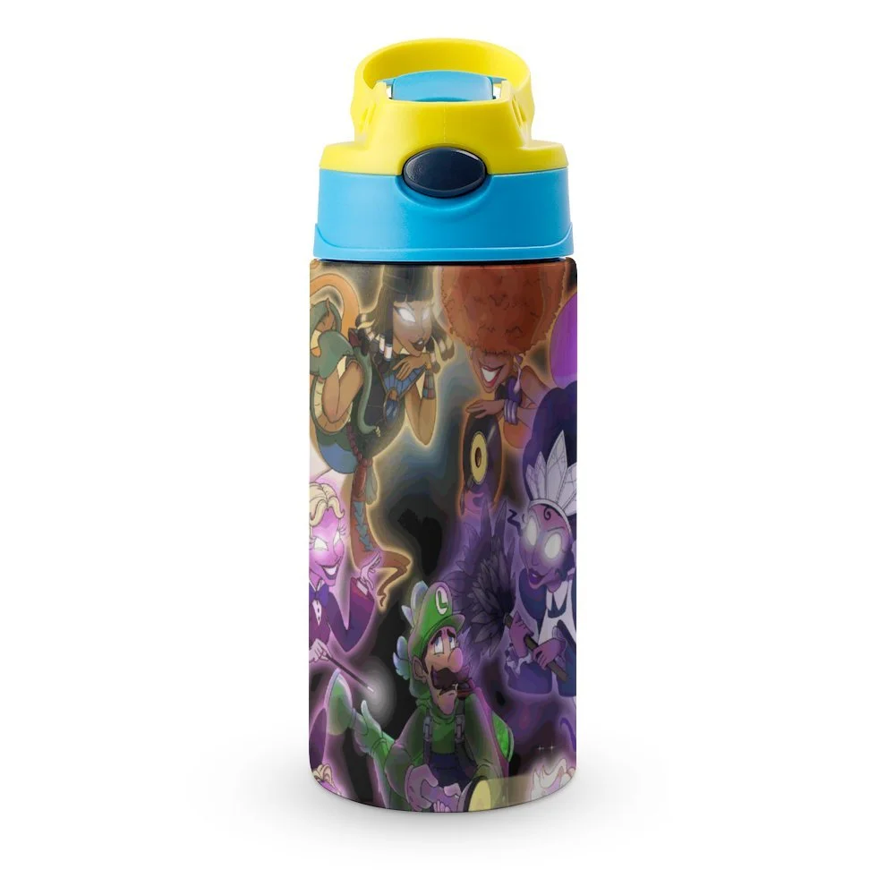 Luigi's Mansion Kid's Insulated Water Bottle With Straw Vacuum Stainless Steel Cup Leak-Proof Children Toddler Thermoses