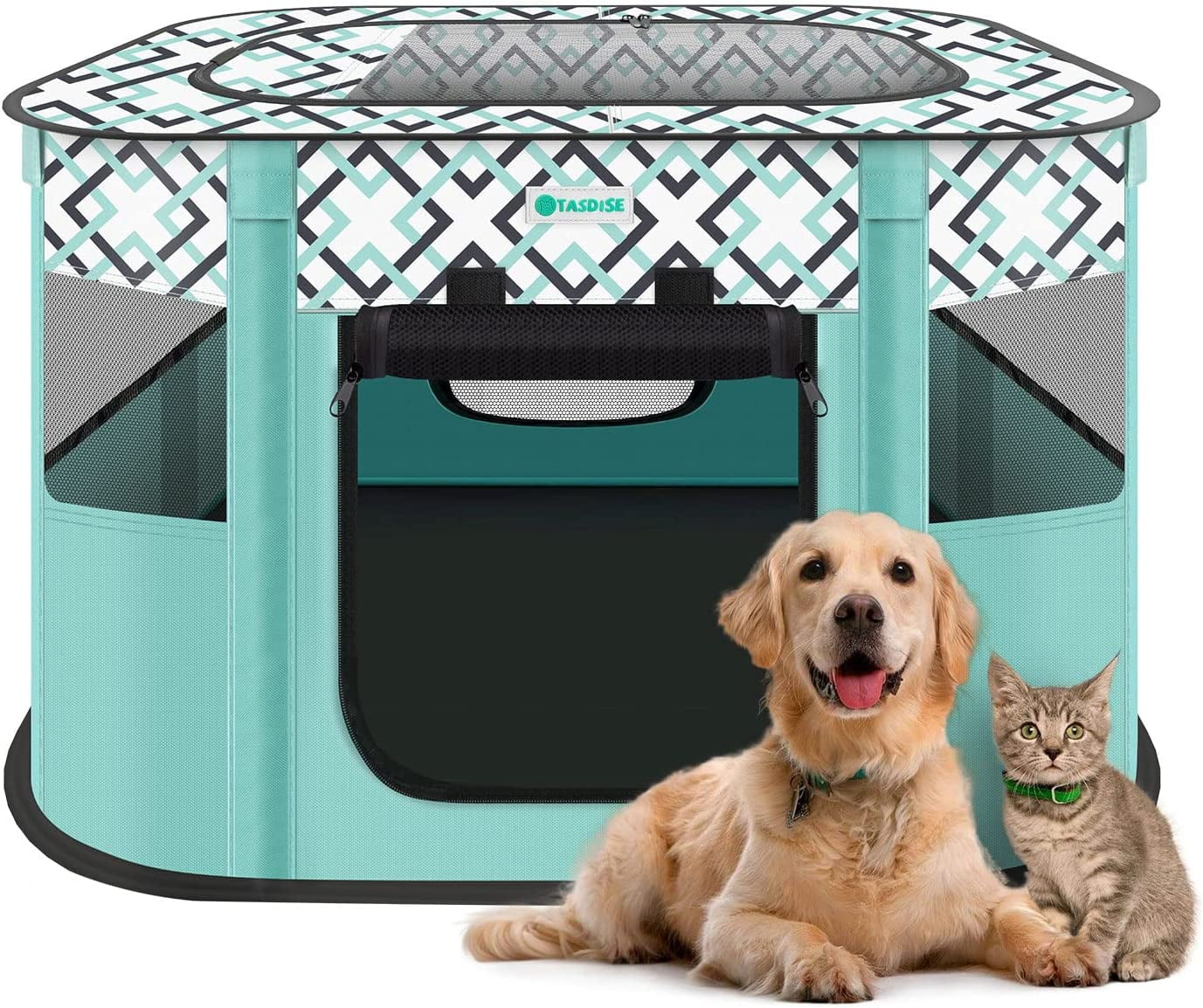 Portable Pet Playpen, Foldable Exercise Play Tent Kennel Crate for Puppy Dog Yorkie Cat Bunny, Great for Indoor Outdoor Travel Camping Use, Come with Free Carring Case, 600D Oxford, M