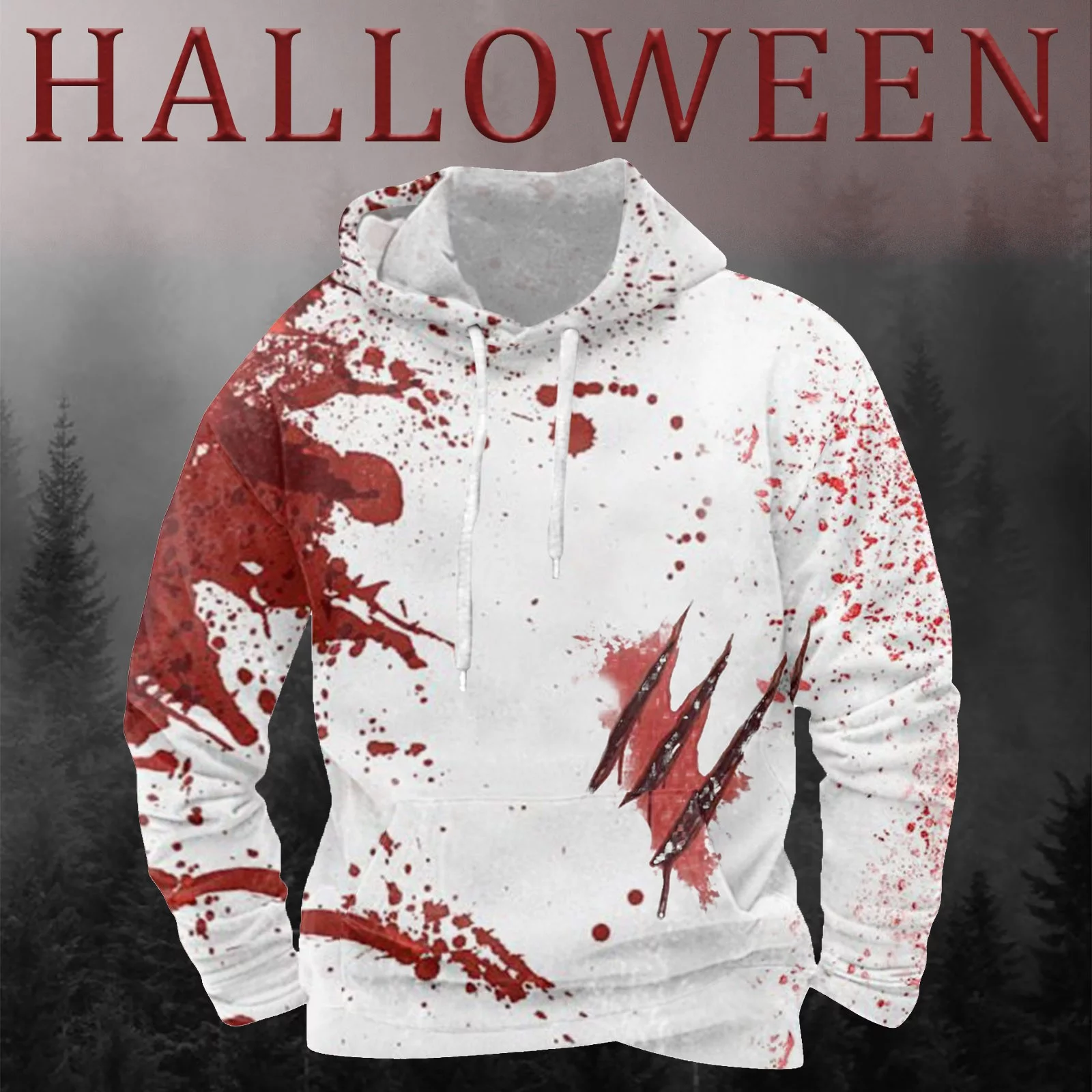 PMUYBHF Men's Sweatshirts Hoodies Graphic Male Autumn and Winter Festival Sweatshirt Long Sleeve Hooded Full Print Top Men's Sweater