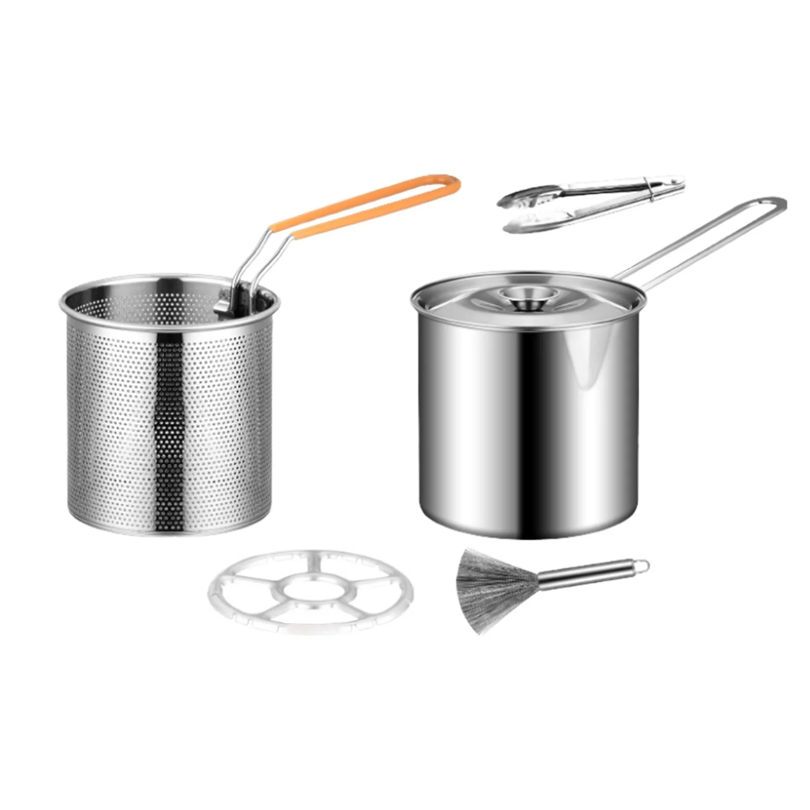 Multipurpose Deep Fryer Pot Japanese Tempura Frying Pot Easy to Clean Detachable Frying Basket for Restaurant Camping Chicken With Brush