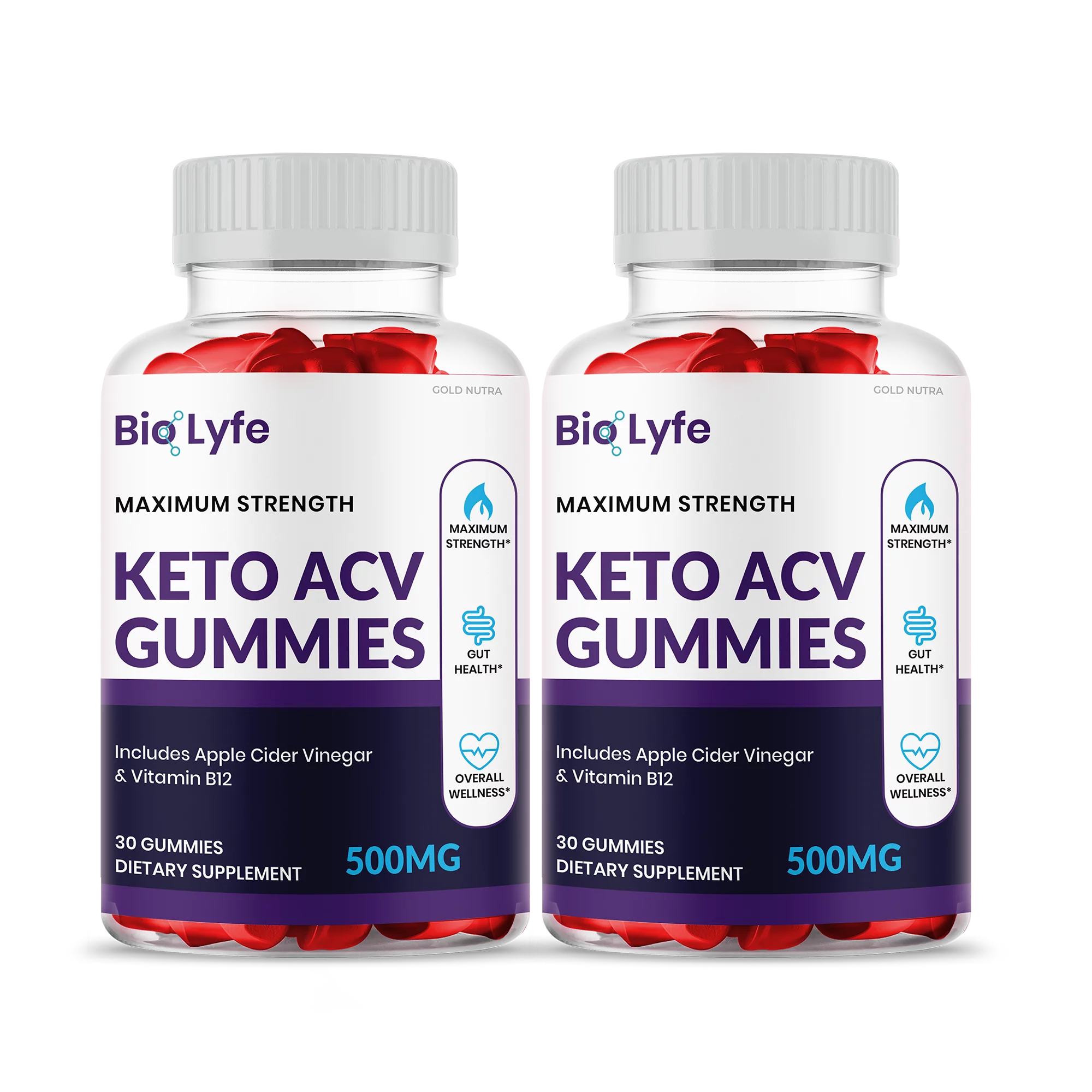 Bio Lyfe Keto ACV Gummies, Max Strength for Weight Management, Apple Cider Vinegar, 1 Month Supply Dietary Supplement (2 Pack)