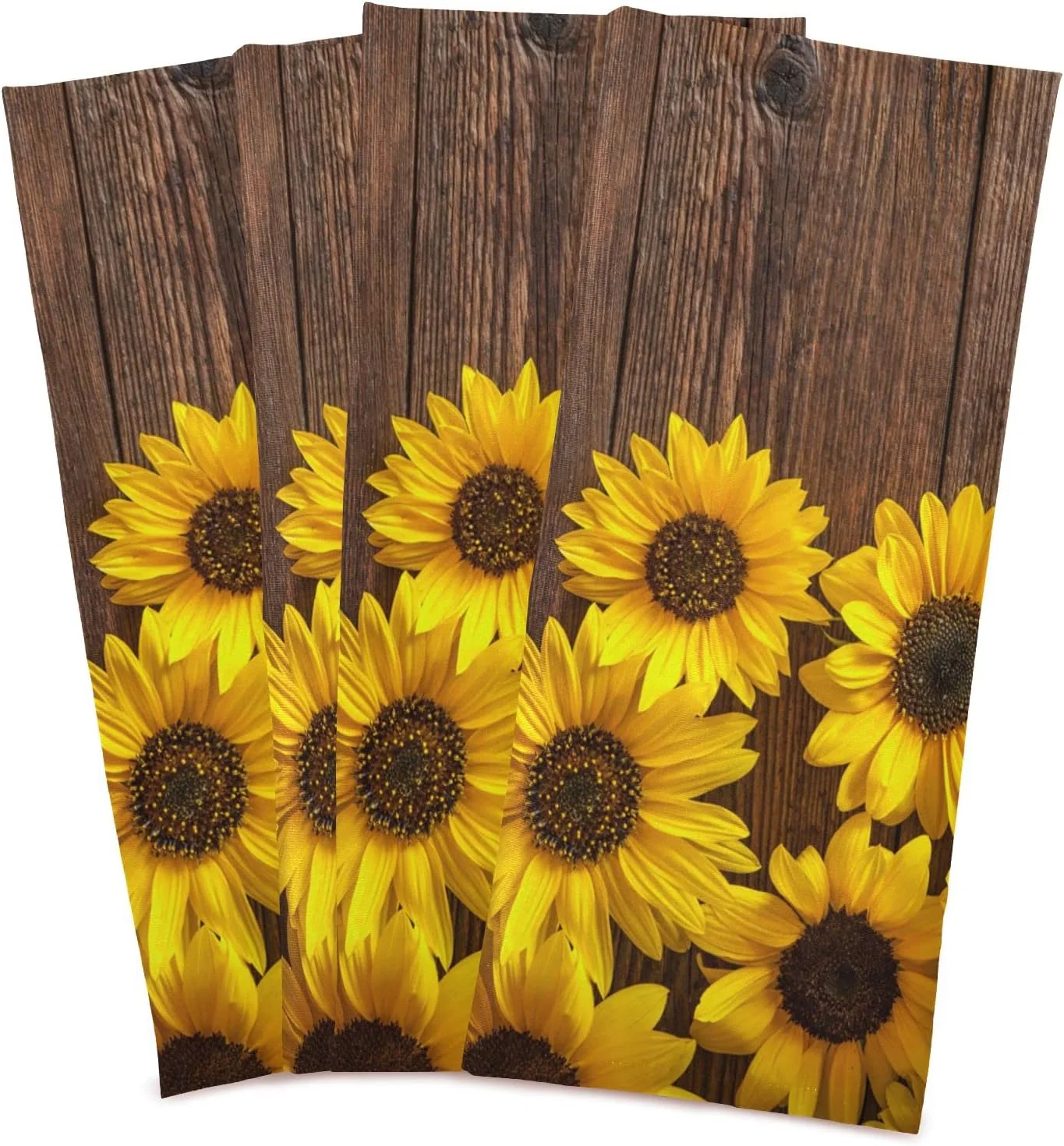 Dreamtimes Vintage Sunflowers on Old Wooden Kitchen Towels Set of 6 Dishcloths Hand Towels Tea Towels Ultra Absorbent for Cleaning Washing Drying Dishes Tableware 28'' x 18''