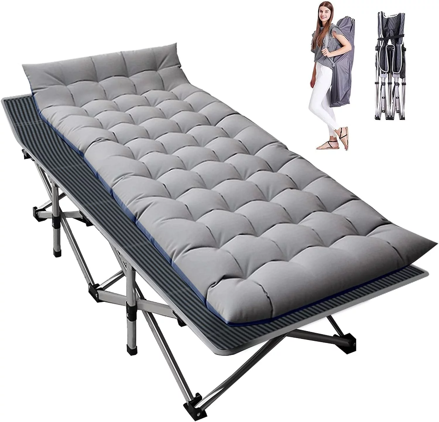 FICISOG Folding Camping Cots , Portable Strong Heavy Duty Storage Type Wide Sleeping Cots