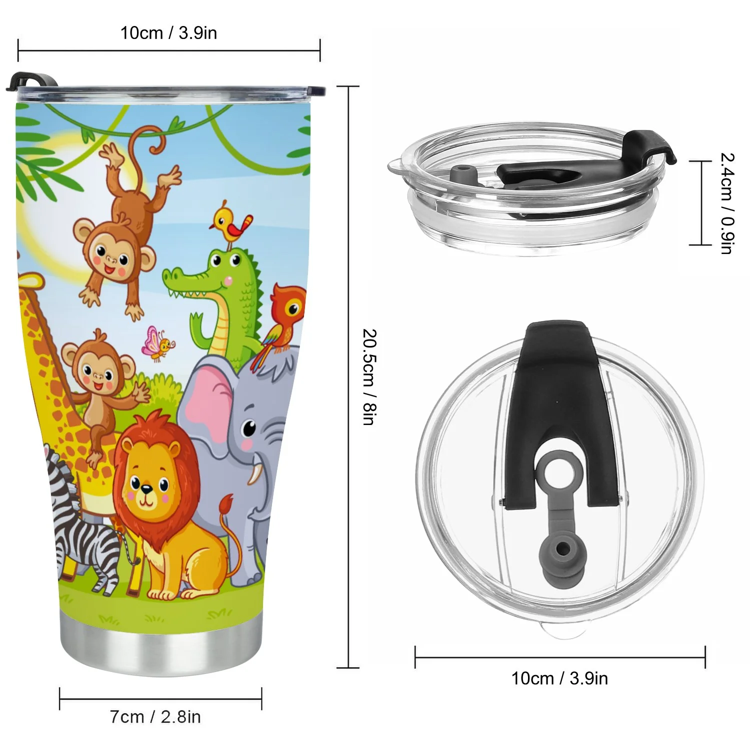 Hidove Stainless Steel Tumbler, Jungle Landscape with Cute Animals 30oz Leak Proof & Stainless Steel Bottle for Hot & Cold Drinks - Coffee Travel Mug, Water Metal Canteen, Thermal Cup
