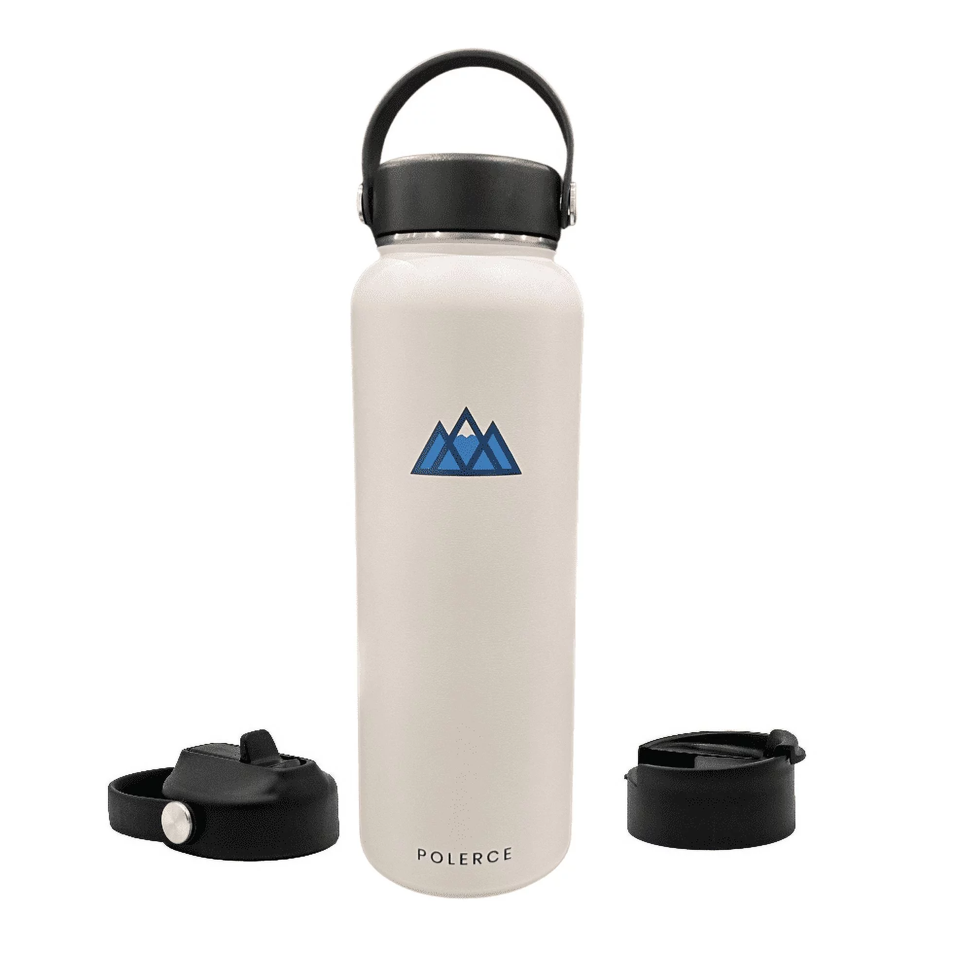 Vacuum Insulated Bottle with 3 Lids - Stainless Steel Thermally Insulated Flask - 40 fl oz - White - by Polerce