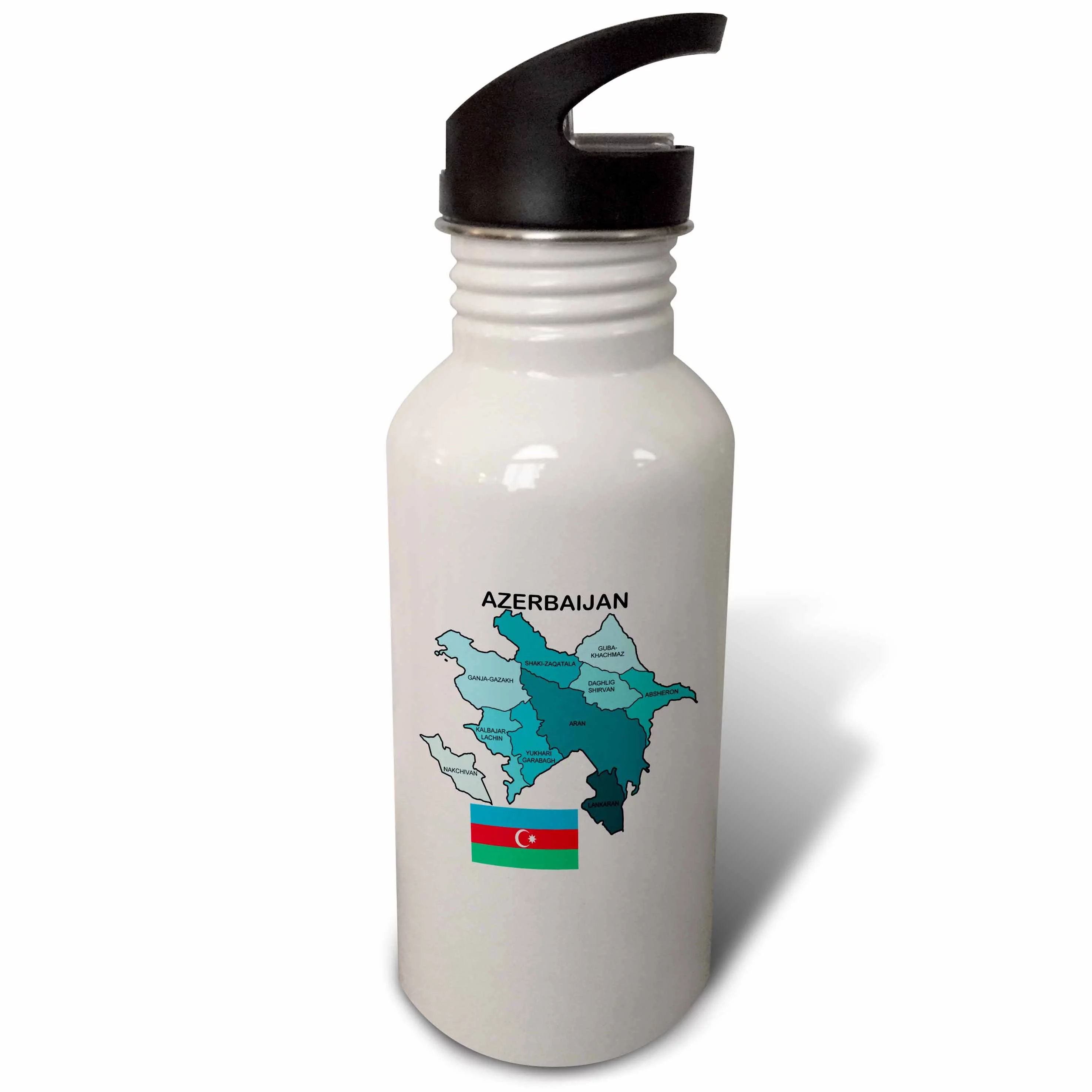 The flag and map of Azerbaijan with all the economic regions labeled. 21 oz Sports Water Bottle wb-157878-1