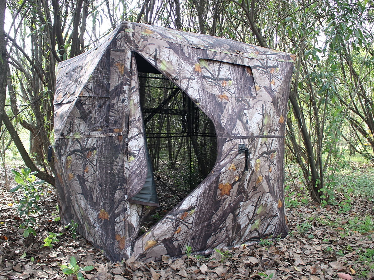 Hunting Blind 1-3 Person with Tri-Leg Hunting Stool, 270 Degree See Through Pop up Ground Blinds for Deer Turkey Duck Hunting, Bow Hunting Adjust Windows with Silent Zipper