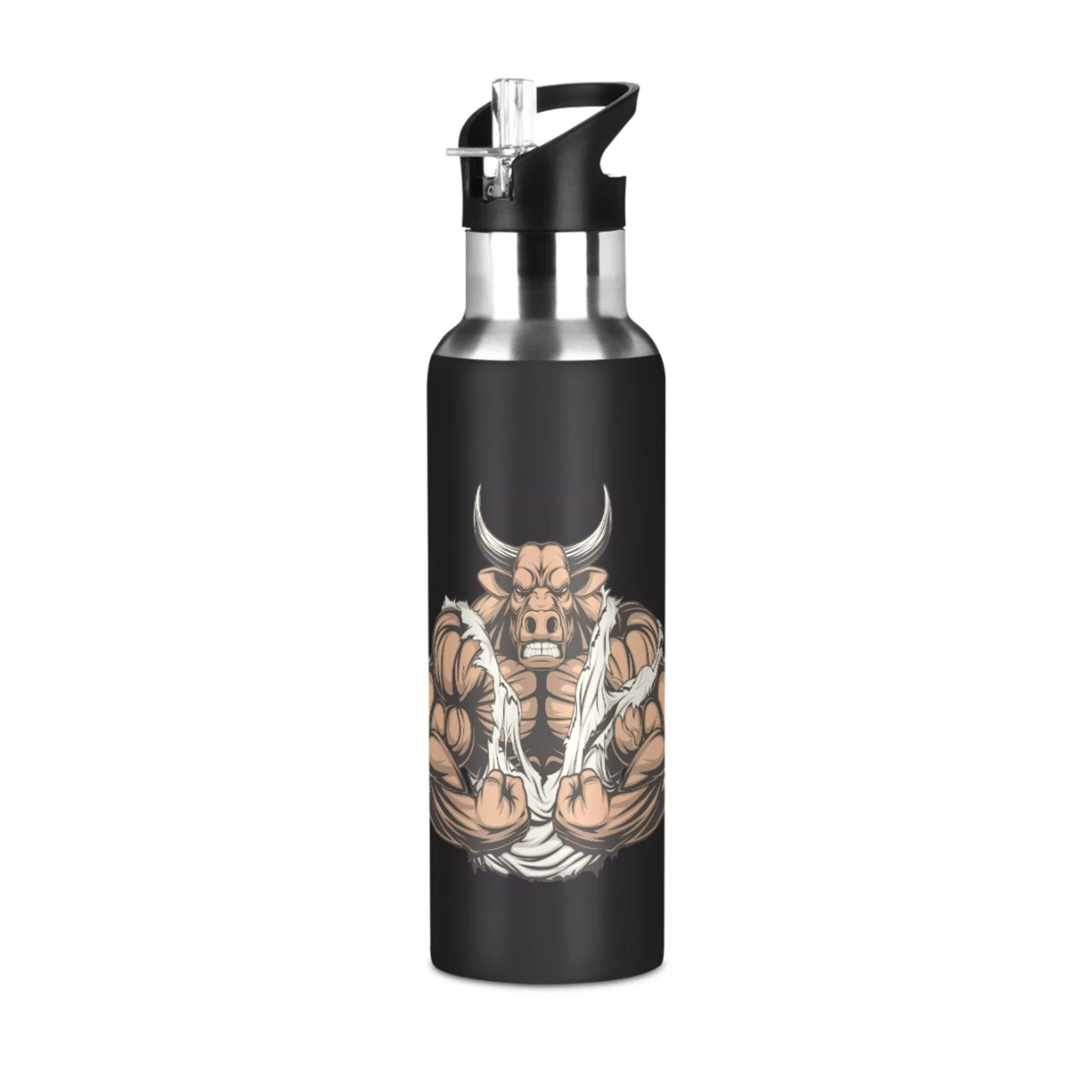 Water Bottle with Straw Lid Leak Bull Stainless Steel Insulated Thermos Vacuum Flask for Cold Hot Drinking for Sports Camping Gym Yoga