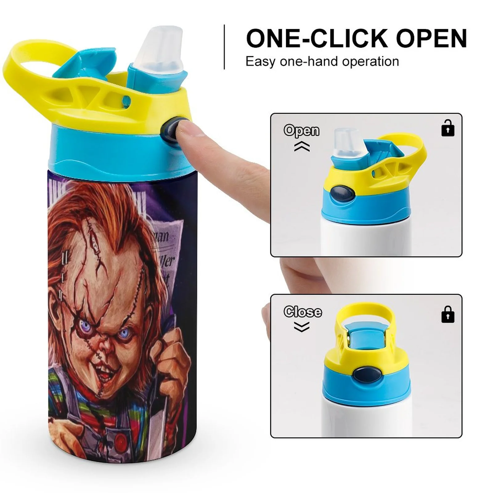 Child Chucky Kid's Insulated Water Bottle With Straw Vacuum Stainless Steel Cup Leak-Proof Children Toddler Thermoses