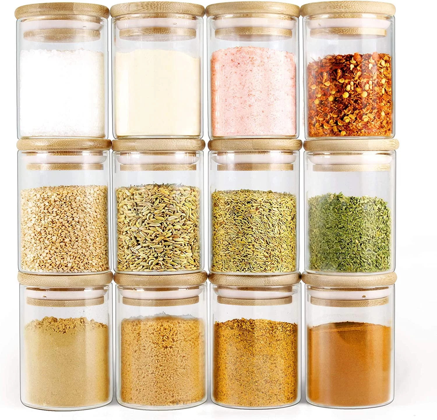 Glass Jars with Bamboo Lids EcoEvo, Glass Spice Jars Set, Glass Food Jars and Canisters Sets, Spice Glass Jars Bottles, Small Food Storage Jars for Spice, herbs, 6oz