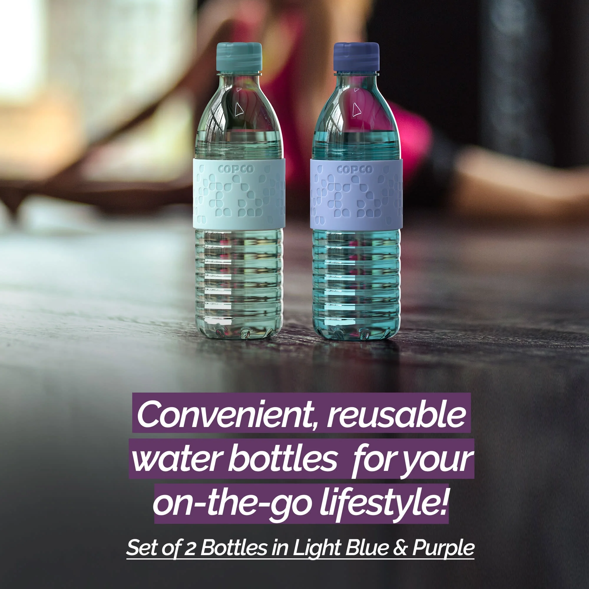 Copco Hydra 2-Pack 16.9 oz Color Sleeve Water Bottle - Light Blue & Purple, Blue/Purple