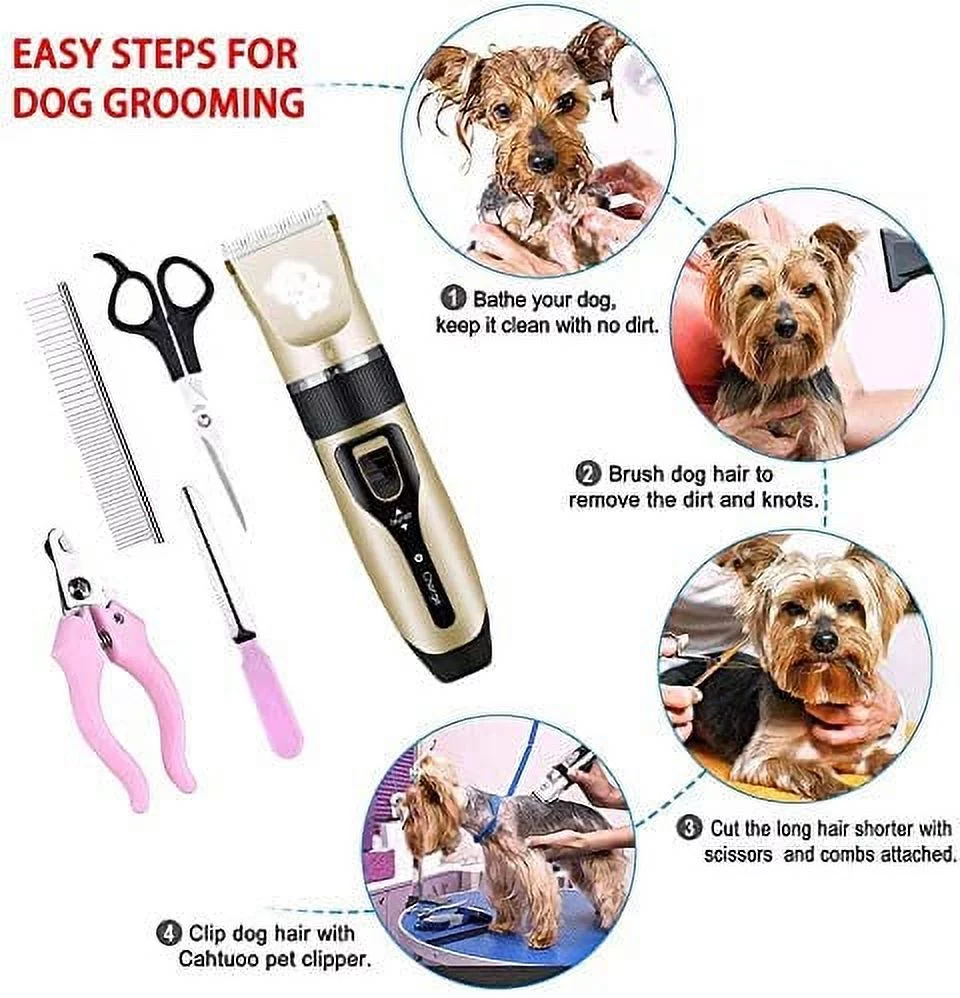 Dog Grooming Hair Remover Scissors and Clippers with 10 Guiding Stainless-Steel Combs with Electric Shaver Complete Tool Kit Gifts for Dogs & Cats Hair Cutting Pet Supplies