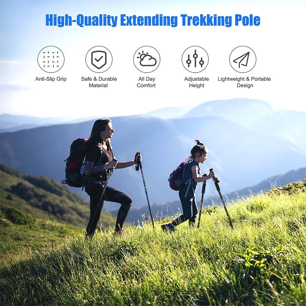 HOMEYA Pair 2 Aluminum Quick Lock Trekking, Hiking Poles, Collapsible Walking Stick Adjustable Alpenstock Anti-shock - Blue