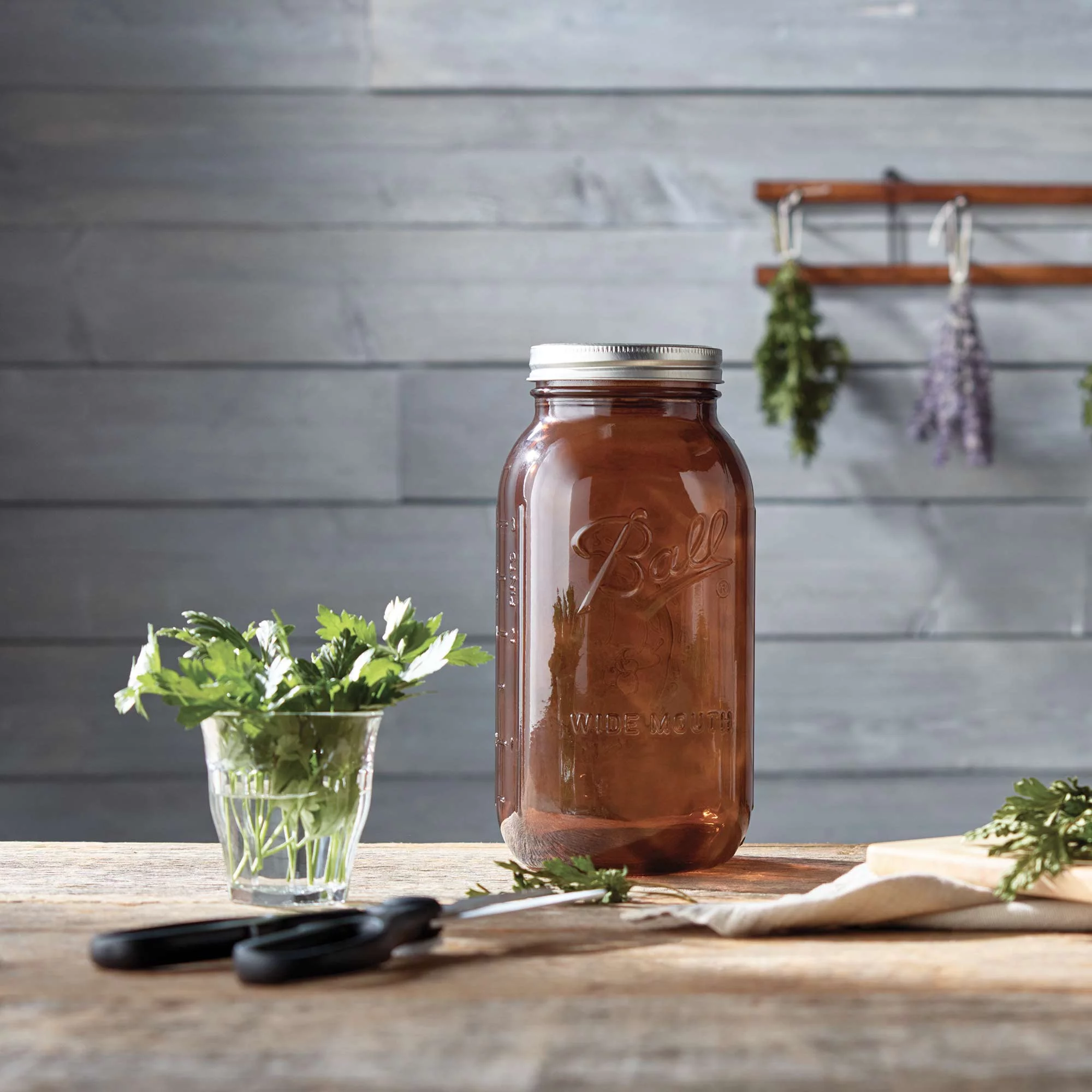 Ball 64 Ounce Wide Mouth Amber Glass Mason Canning Jar with Lid, 2 Pack