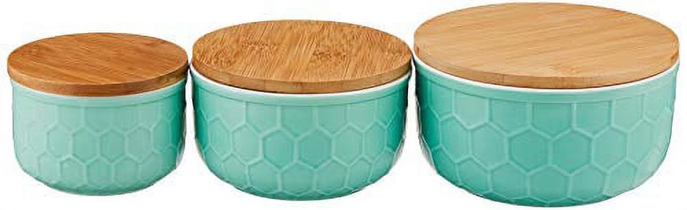 Desert Fields Round Mint Green Stoneware Bowls with Bamboo Lid, 6