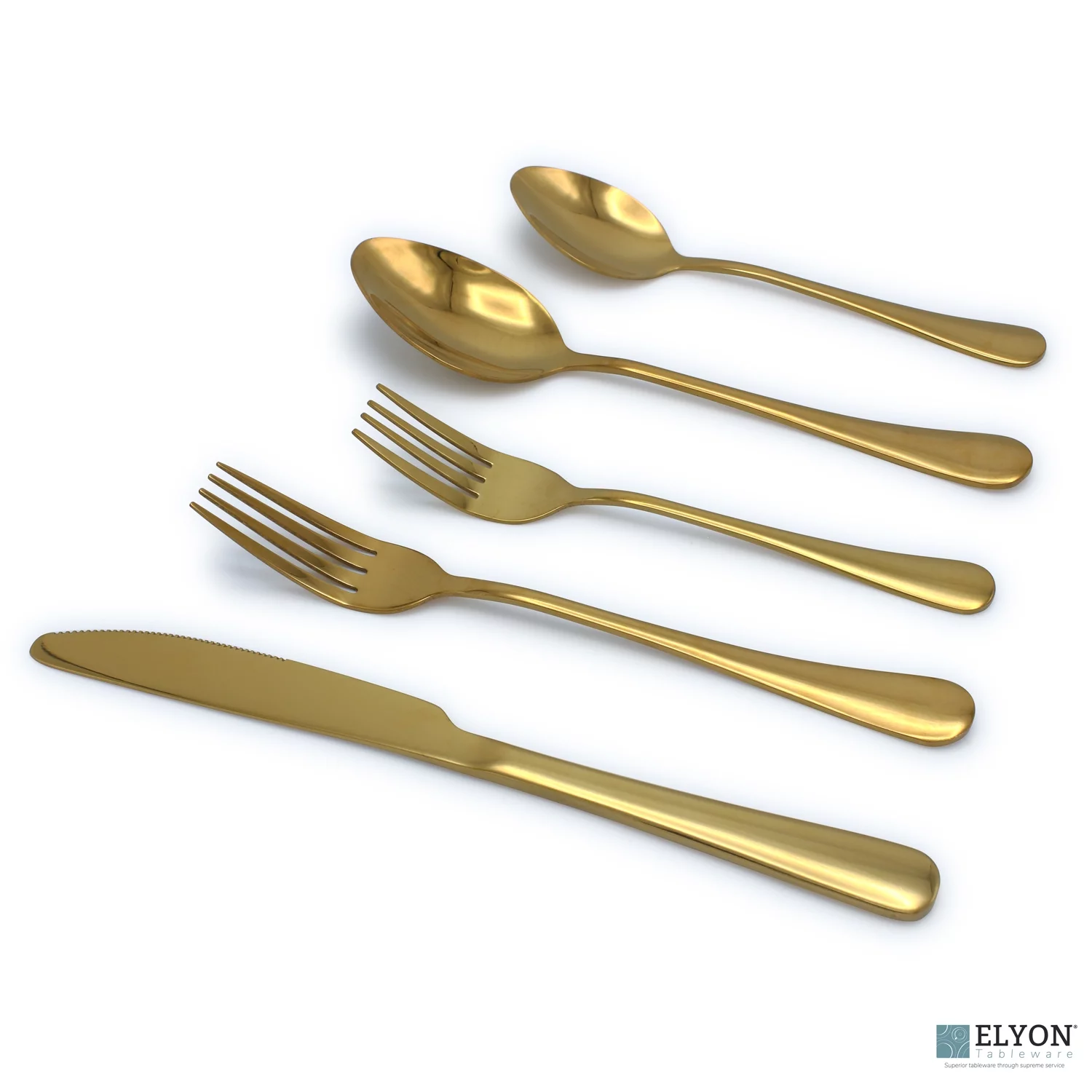 Elyon Tableware 20-Piece Gold Flatware, Stainless Steel Silverware Set, Reflective Mirror Finish Cutlery Set, Reusable Dishwasher Safe, Service for 4