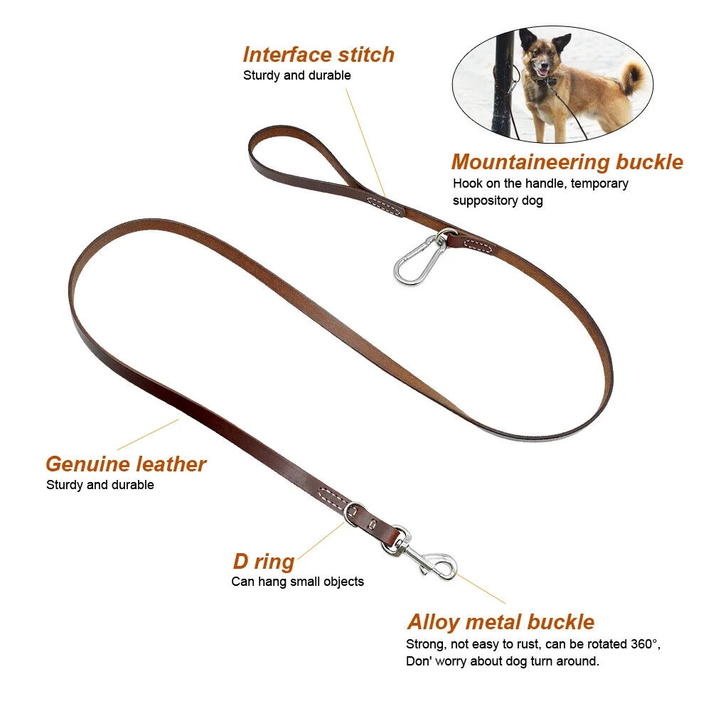 Pet Artist 6FT Real Leather Dog Leash Heavy Duty Training Leashes with Locking Carabiner