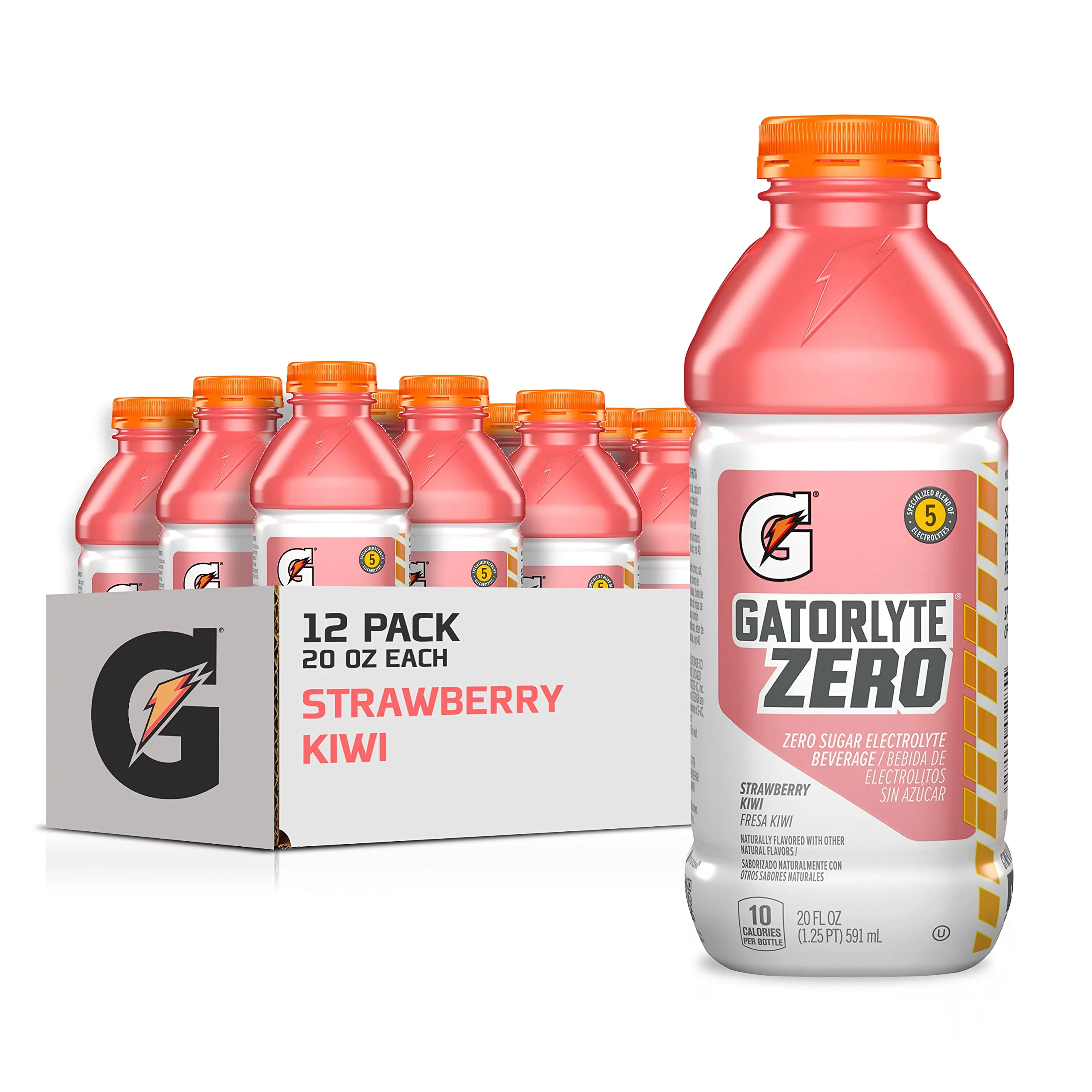 Gatorlyte Zero Electrolyte Beverage, Strawberry Kiwi, Zero Sugar Hydration, Specialized Blend Of 5 Electrolytes, No Artificial Sweeteners Or Flavors, 20Oz Bottles (12 Pack)?