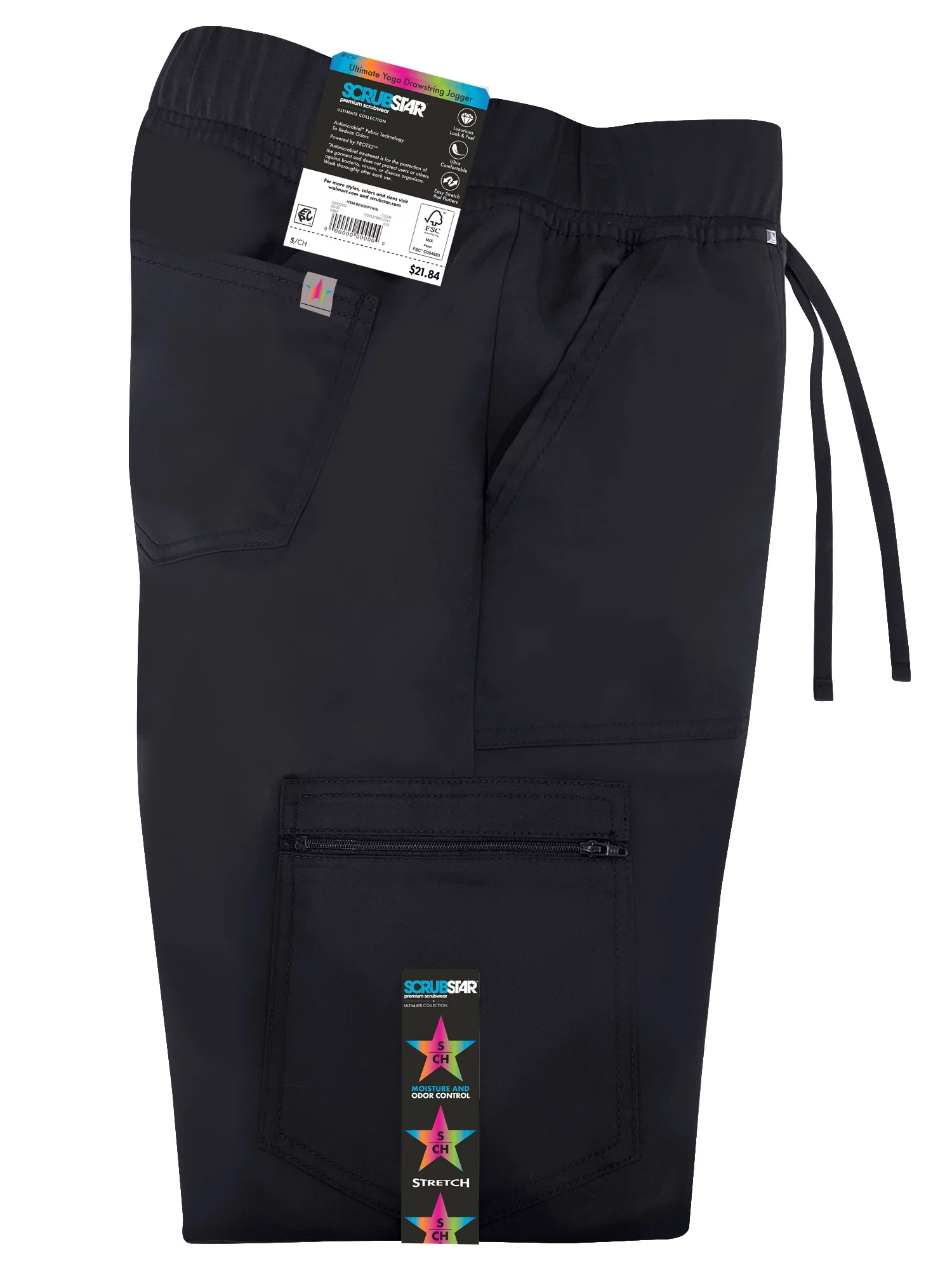 Scrubstar Women's Ultimate Stretch Twill Yoga Drawstring Cargo Jogger Scrub Pant Petite WM12B104AP