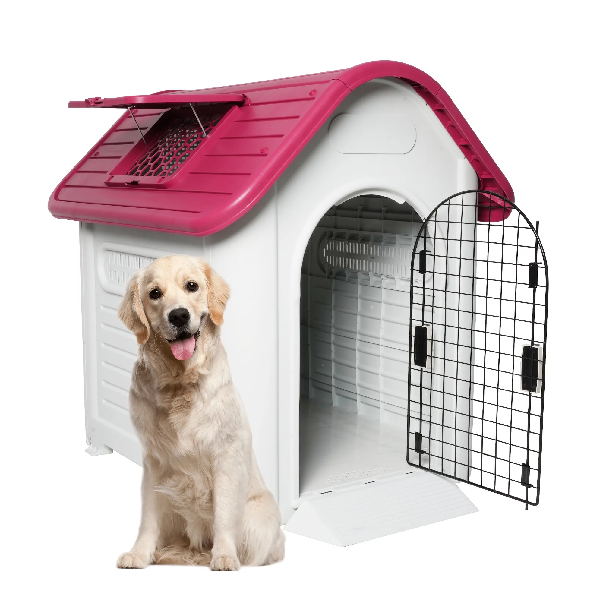Red Sloped Roof Dog House for Small to Medium Dogs, 38