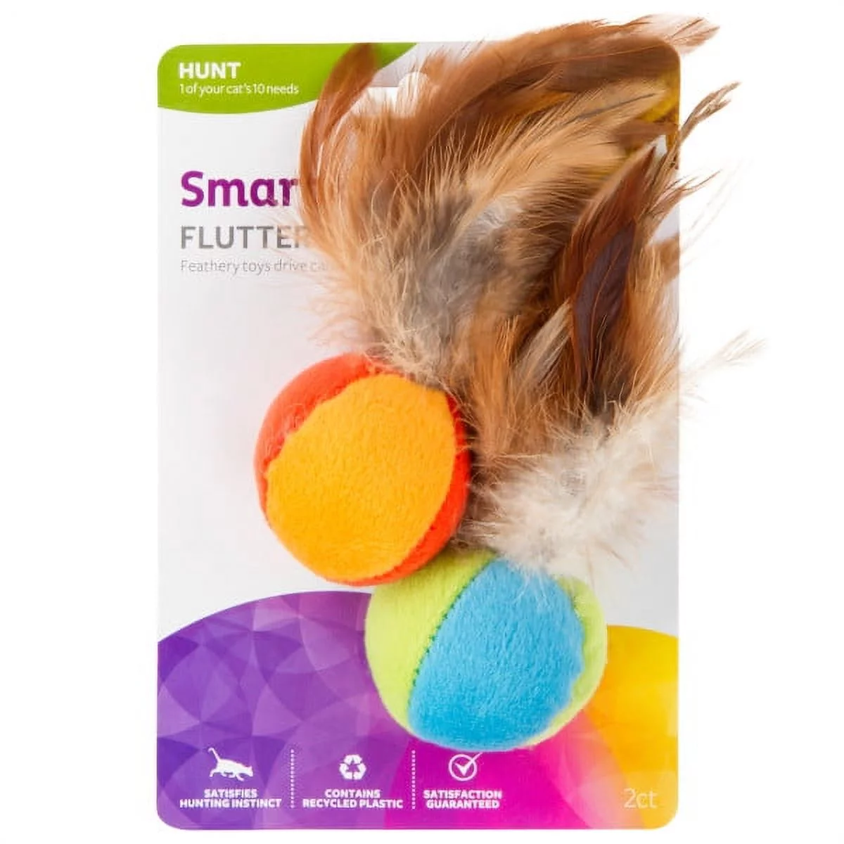 SmartyKat Flutter Balls (Set of 2) Plush Catnip and Feather Cat Toys (5 Pack)
