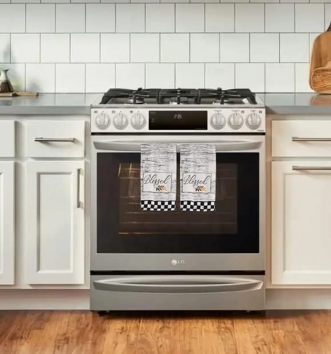 Blessed Buffalo Plaid Kitchen Towels Set With  Placemats Oven Mitt Pot Holder White Black Dish Towels Blessed Kitchen Gift Set 8 Pieces