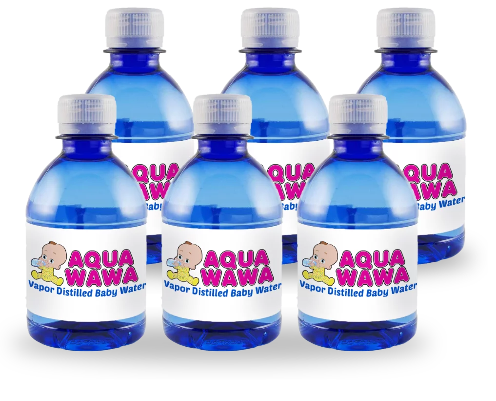 AQUAWAWA Nursery Water for Babies 6 Pack 8 oz Bottles Purified Vapor Distilled | Single Serve | Lightweight for Diaper Bag | BPA, Fluoride, Chemical, and Mineral Free | Dr Recommended, Clean, Fresh