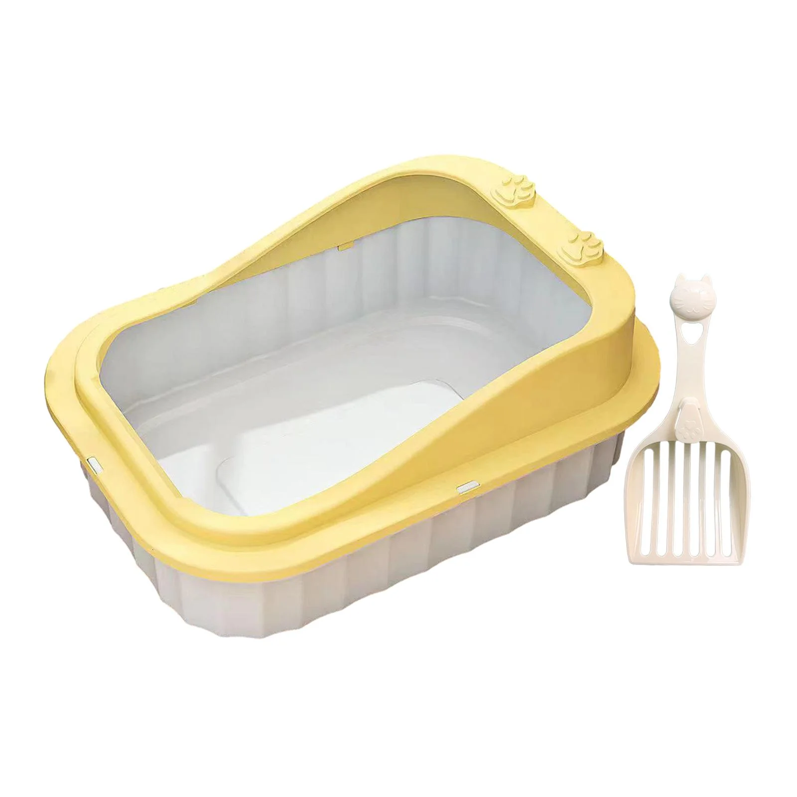 FITYLE Cat Kitty Litter Pan Durable Cat Litter Basin Cat Sand Box Splashproof Cartoon Appearance 50x36x19cm Kitten Toilet yellow