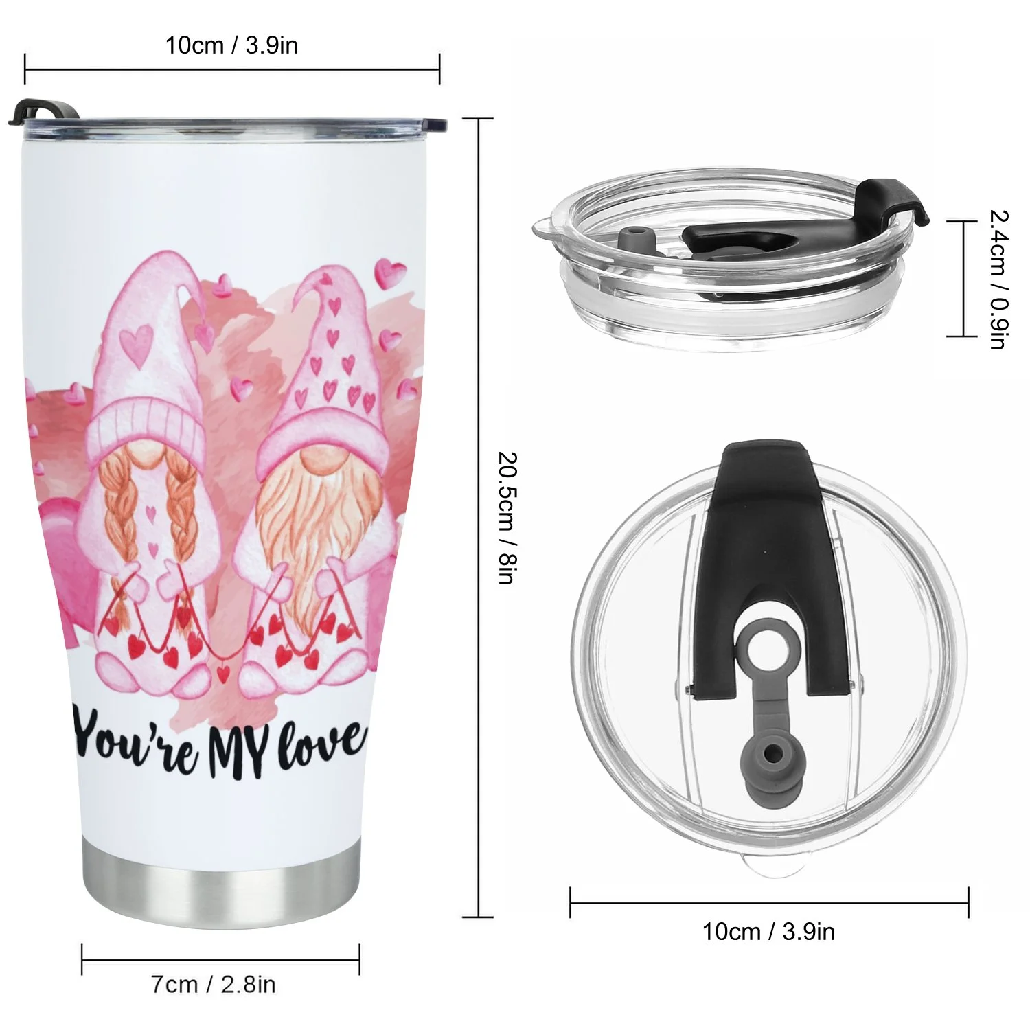 Hidove Stainless Steel Tumbler, Valentine’s Day Gnome 30oz Leak Proof & Stainless Steel Bottle for Hot & Cold Drinks - Coffee Travel Mug, Water Metal Canteen, Thermal Cup