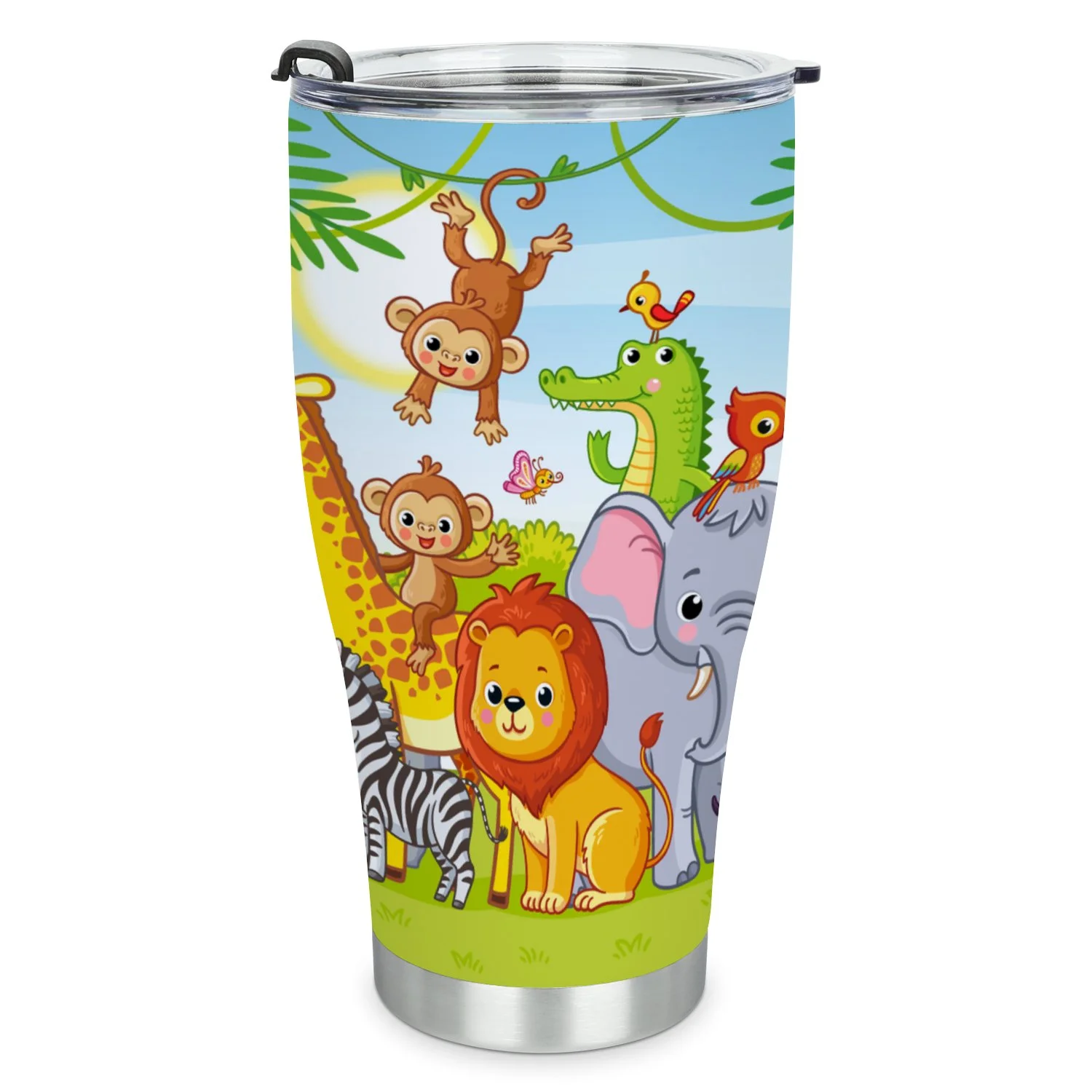 Hidove Stainless Steel Tumbler, Jungle Landscape with Cute Animals 30oz Leak Proof & Stainless Steel Bottle for Hot & Cold Drinks - Coffee Travel Mug, Water Metal Canteen, Thermal Cup