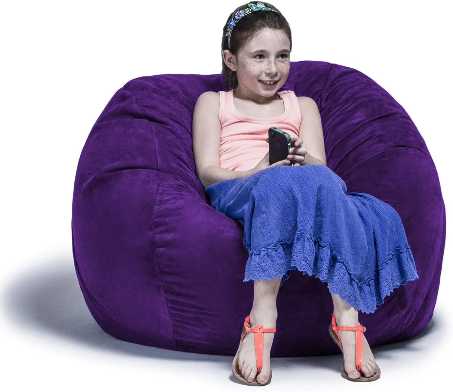 3 Ft Bean Bag Chair With Removable Cover, Grape