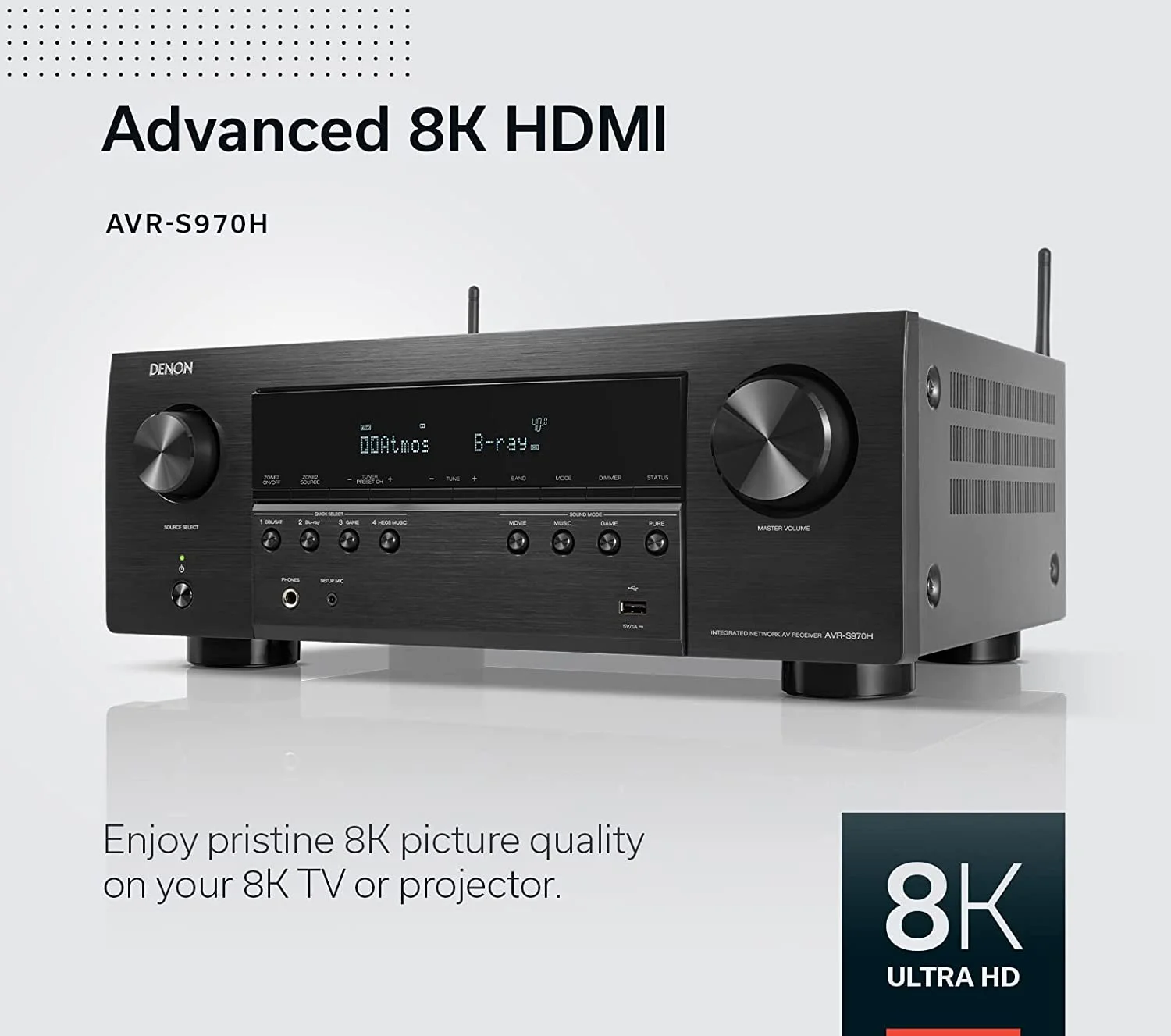 Denon AVRS970H 7.2 Channel AV Receiver with DTS Virtual:X and Dolby Atmos with an Additional 1 Year Coverage by Epic Protect (2022)