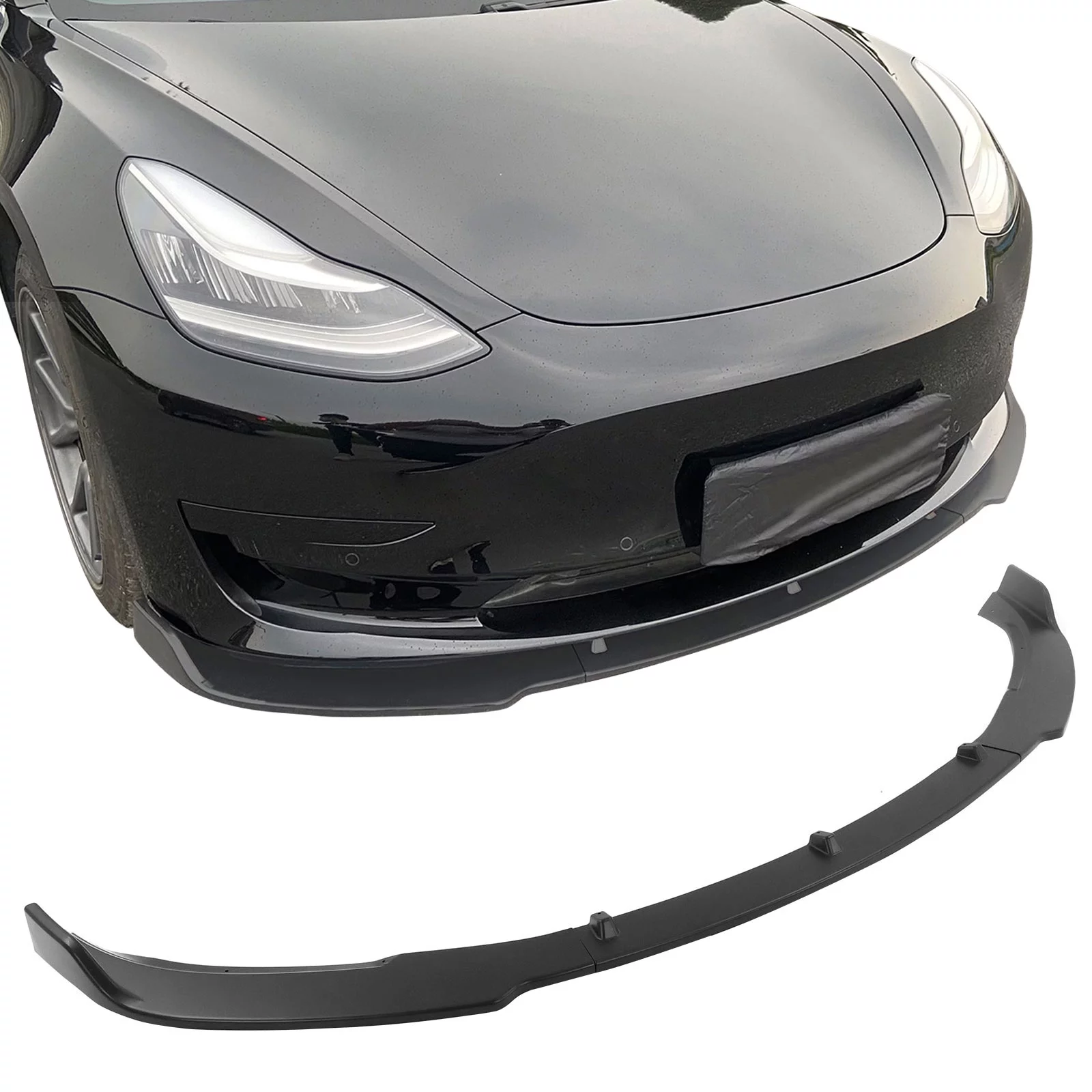Ikon Motorsports Front Bumper Lip Compatible With 2017-2023 Tesla Model 3 Sedan 4-Door, IKON Style Matte Black PP Front Lip Spoiler Wing