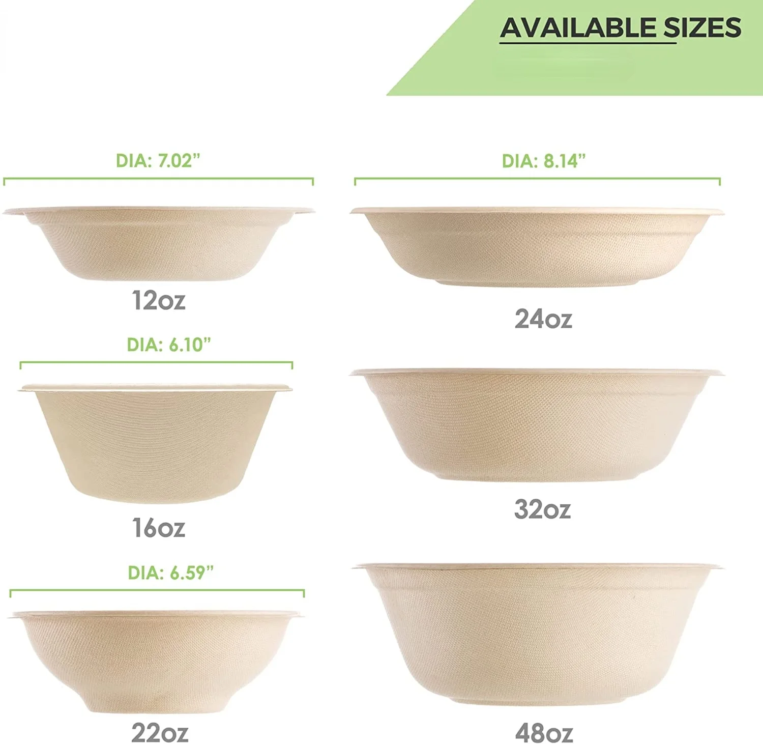 [500 COUNT] 16oz Round Paper Bowls, Compostable Disposable Eco-Friendly Containers made Bagasse plant fibers for Meal Prep Takeout Dinnerware Plates Catering 100% by-product