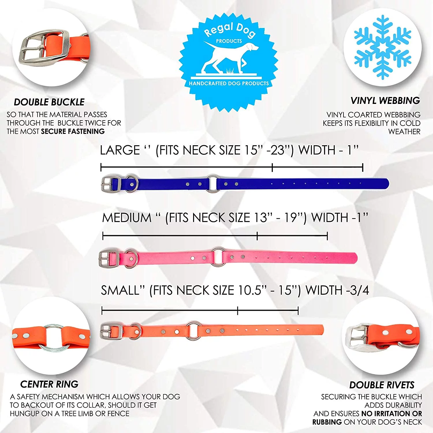 Regal Dog Products Dog Collar and Leash Set - Waterproof Biothane Dog Collar with Heavy Duty D Ring, Center Ring & 5'ft Leash for Training