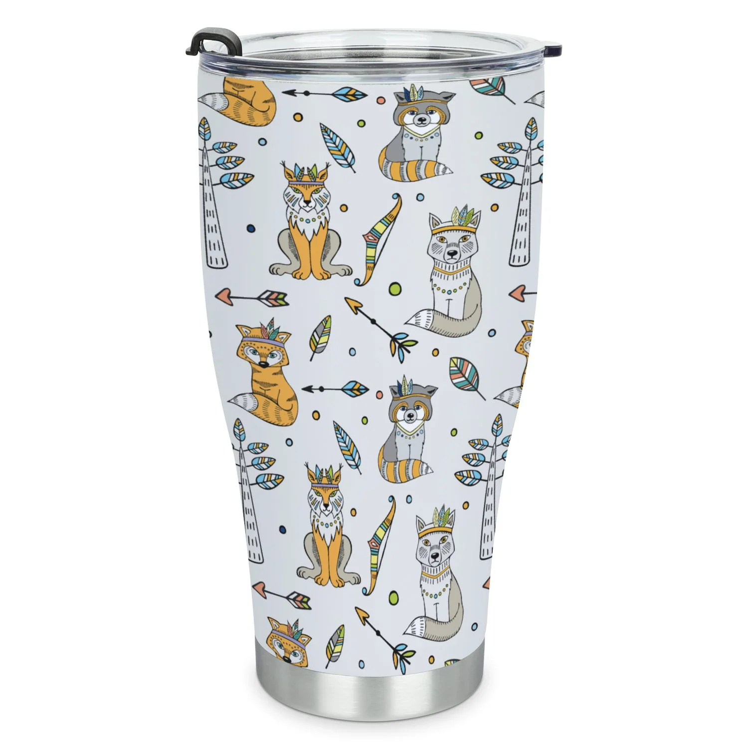 Hidove Stainless Steel Tumbler, Forest Tribal Animal Seamless Pattern 30oz Leak Proof & Stainless Steel Bottle for Hot & Cold Drinks - Coffee Travel Mug, Water Metal Canteen, Thermal Cup