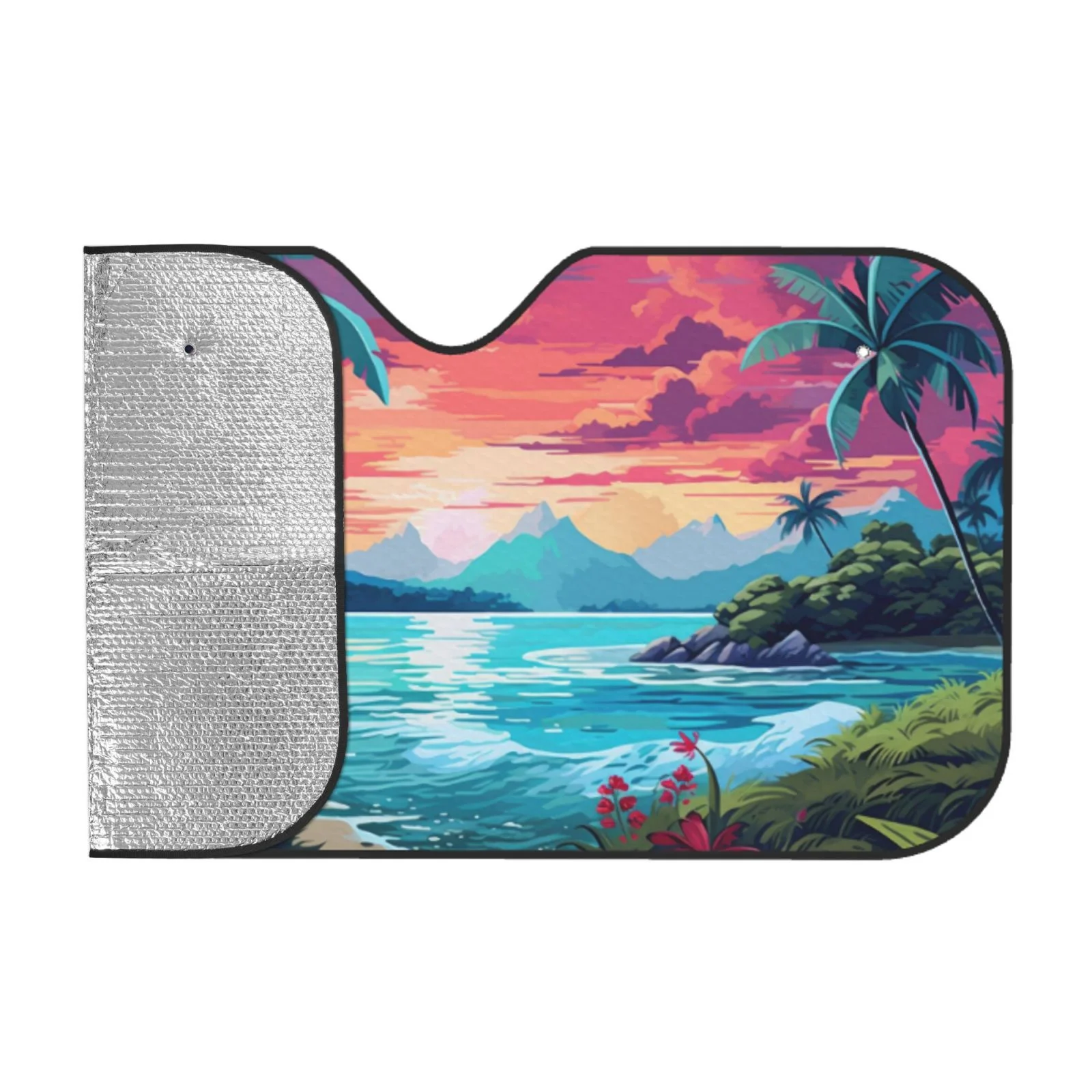 LNWH Car Sun Shade Windshield, Island Sunset Tropical Automotive Front Window Sun Visor for Cars SUV Trucks-Sunshade Blocks Heat and UV Ray, Small