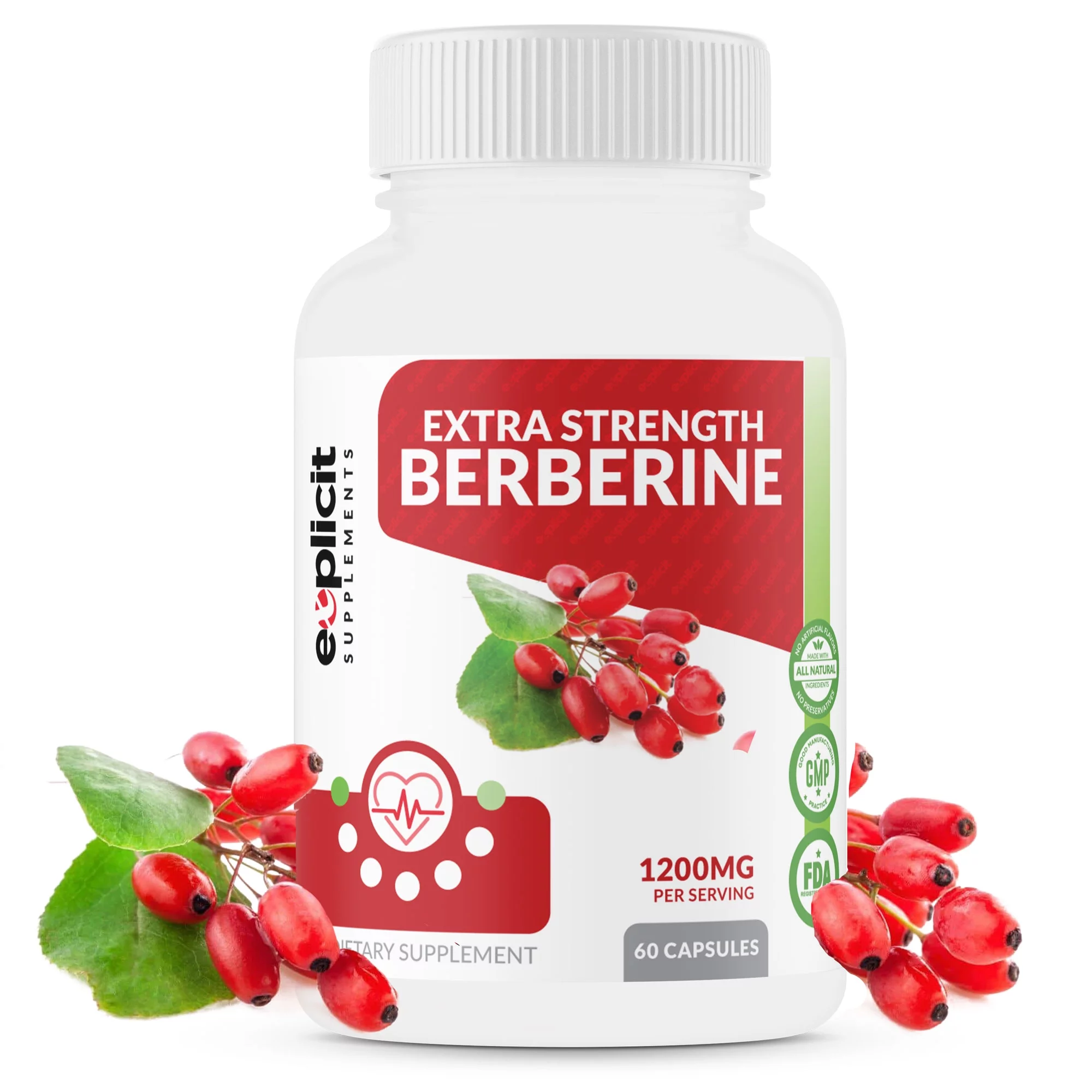 Berberine Supplement HCl - 1200mg Max Strength - Supports Glucose Metabolism, Immune Function & Helps Cardiovascular Function - 1 Month Supply