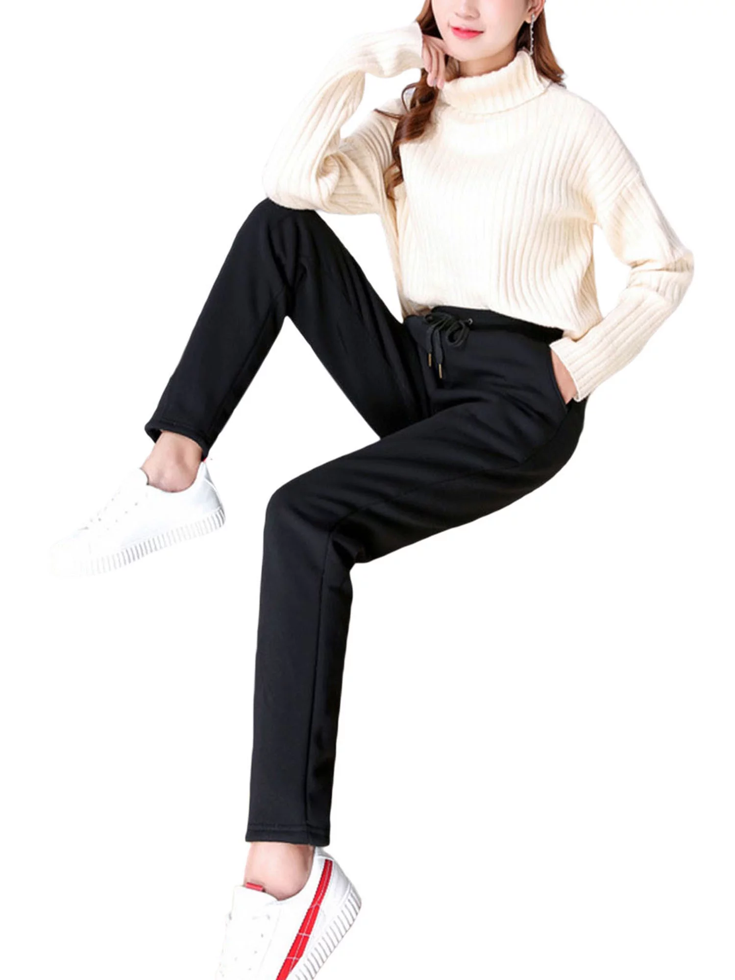 EWODOS Women's Running Sherpa-Lined Sweatpants Active Fleece Jogger Track Pants Warm Trousers