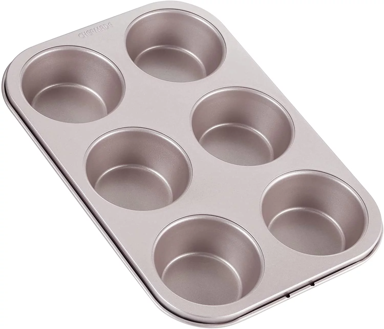 CHEFMADE Muffin Cake Pan, 6-Cavity Non-Stick Cupcake Pan Bakeware for Oven Baking (Champagne Gold)