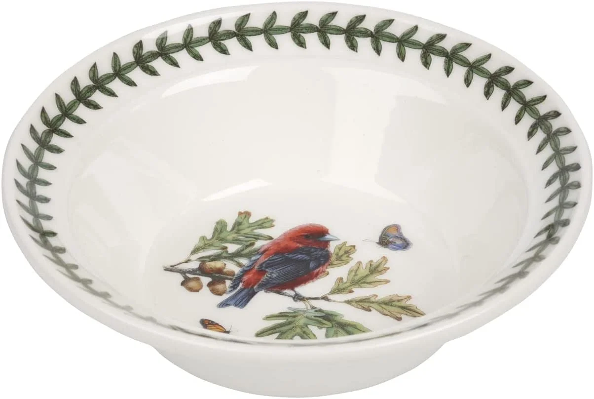 Portmeirion- Botanic Gardens Bird Collection, Individual Oatmeal or Soup Bowl, Scarlet Tanager Motif-6.5-Inch- Earthenware - Dishwasher, Microwave, Warm Oven Only and Freezer Safe –Made in England